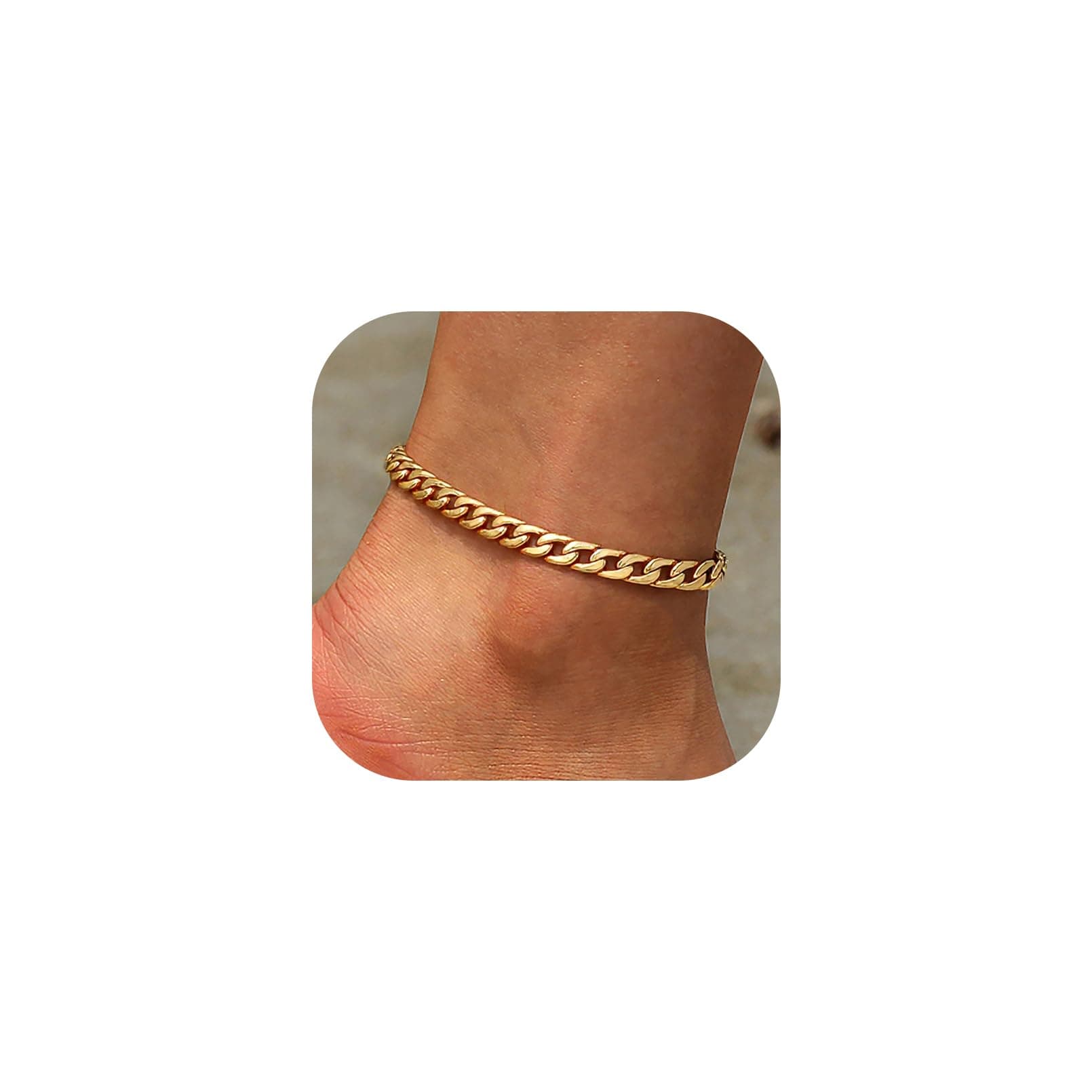 18K Gold or Rose Gold Stainless Steel Heart/Rope/Figaro/Cuban Chain Ankletbracelet, 25-30 CM