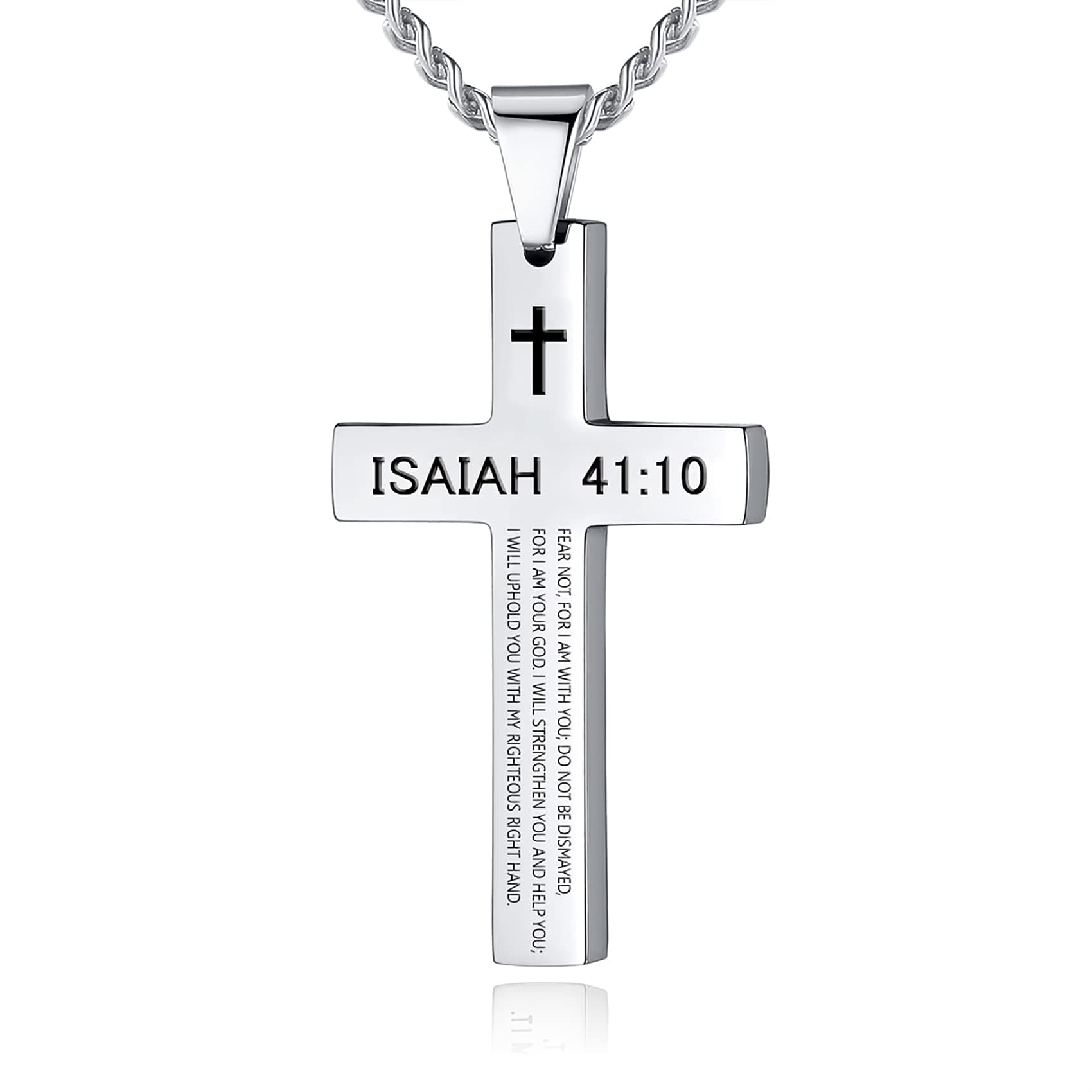 REVEMCN Inspirational Cross Necklace for Men, Black Stainless Steel Pendant Faith Gift