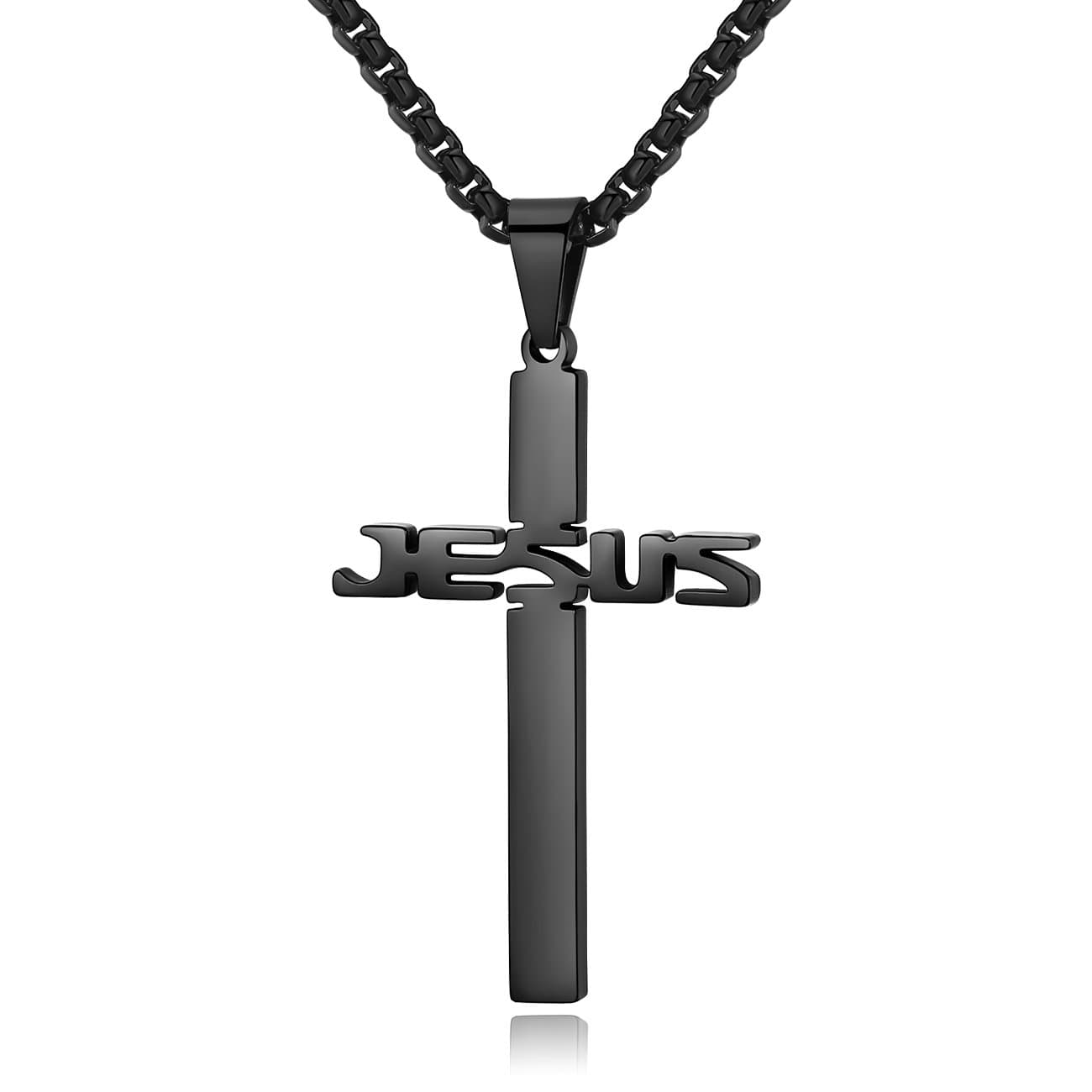 Stainless Steel Jesus Cross Pendant Necklace for Men & Women, 20-24 Inches Rolo Chain, Christian Gifts