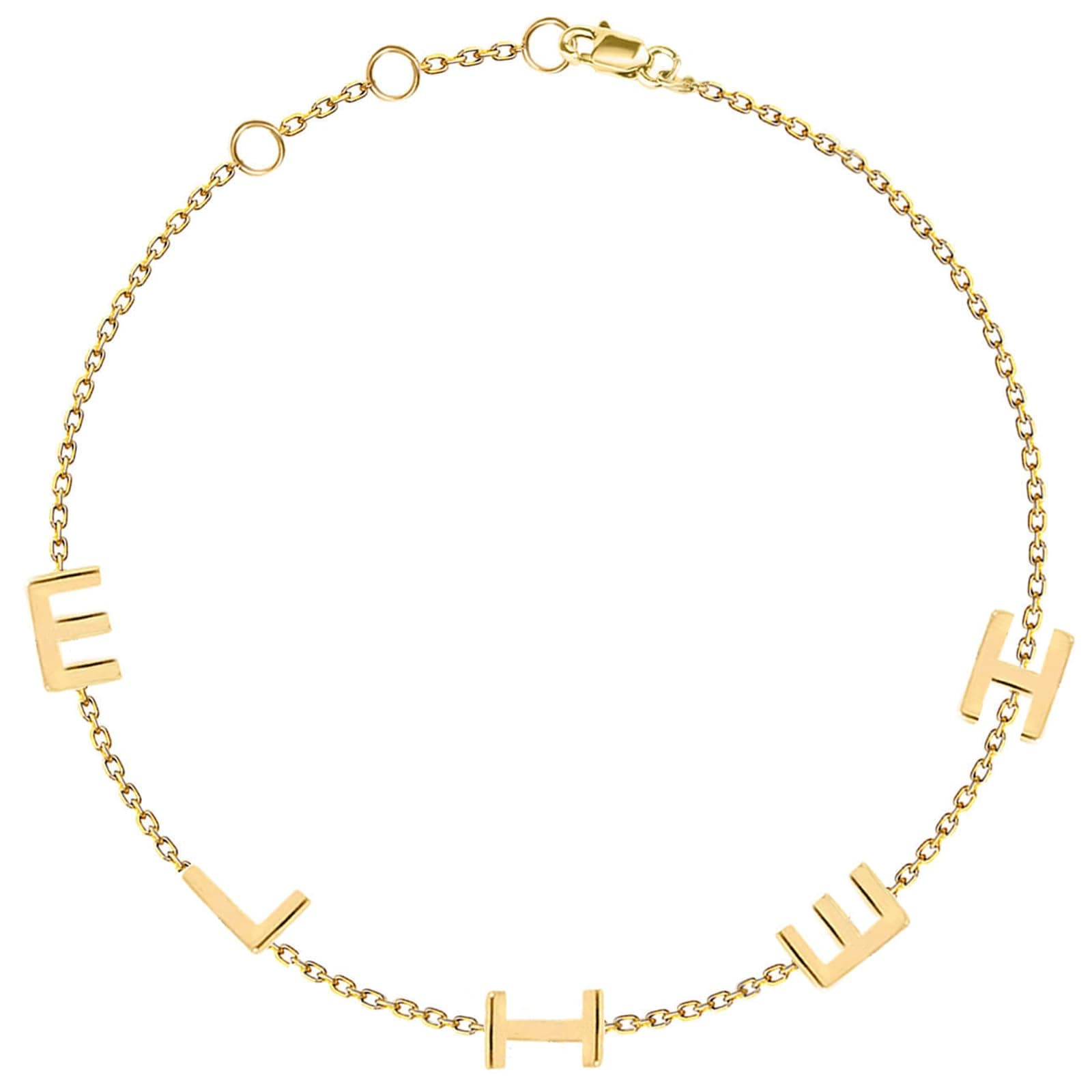 JEWEE 14k Gold Personalized Sideways Initial Diamond Bracelet