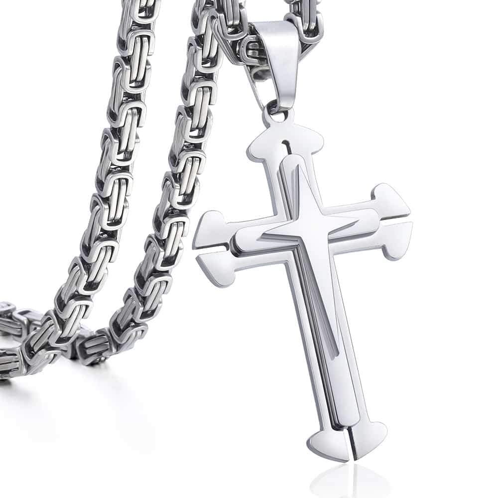 Trendsmax Men's Gold & Silver Stainless Steel Byzantine Cross Pendant Necklace 22-30inch