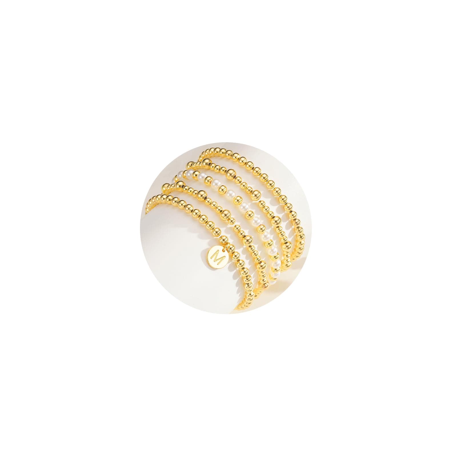 VULETO 18K Gold Plated A-Z Initial Beadedbracelet Set