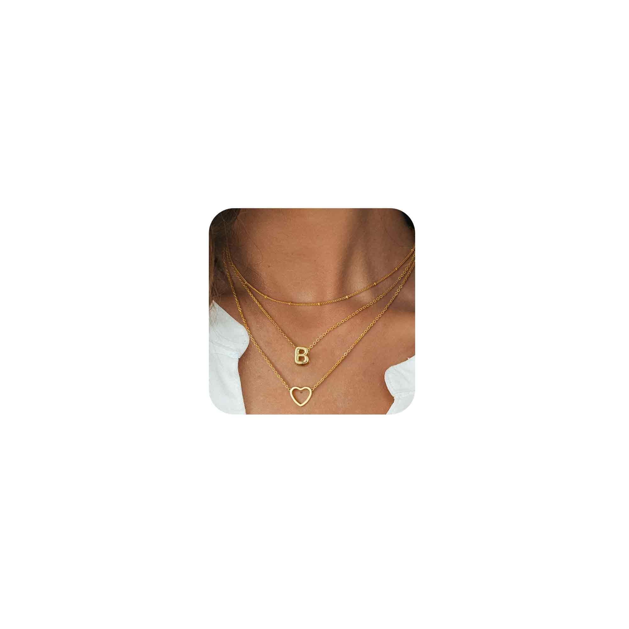 Coshilta Women's Trendy Heart Letter 14k Gold Plated Layered Necklace