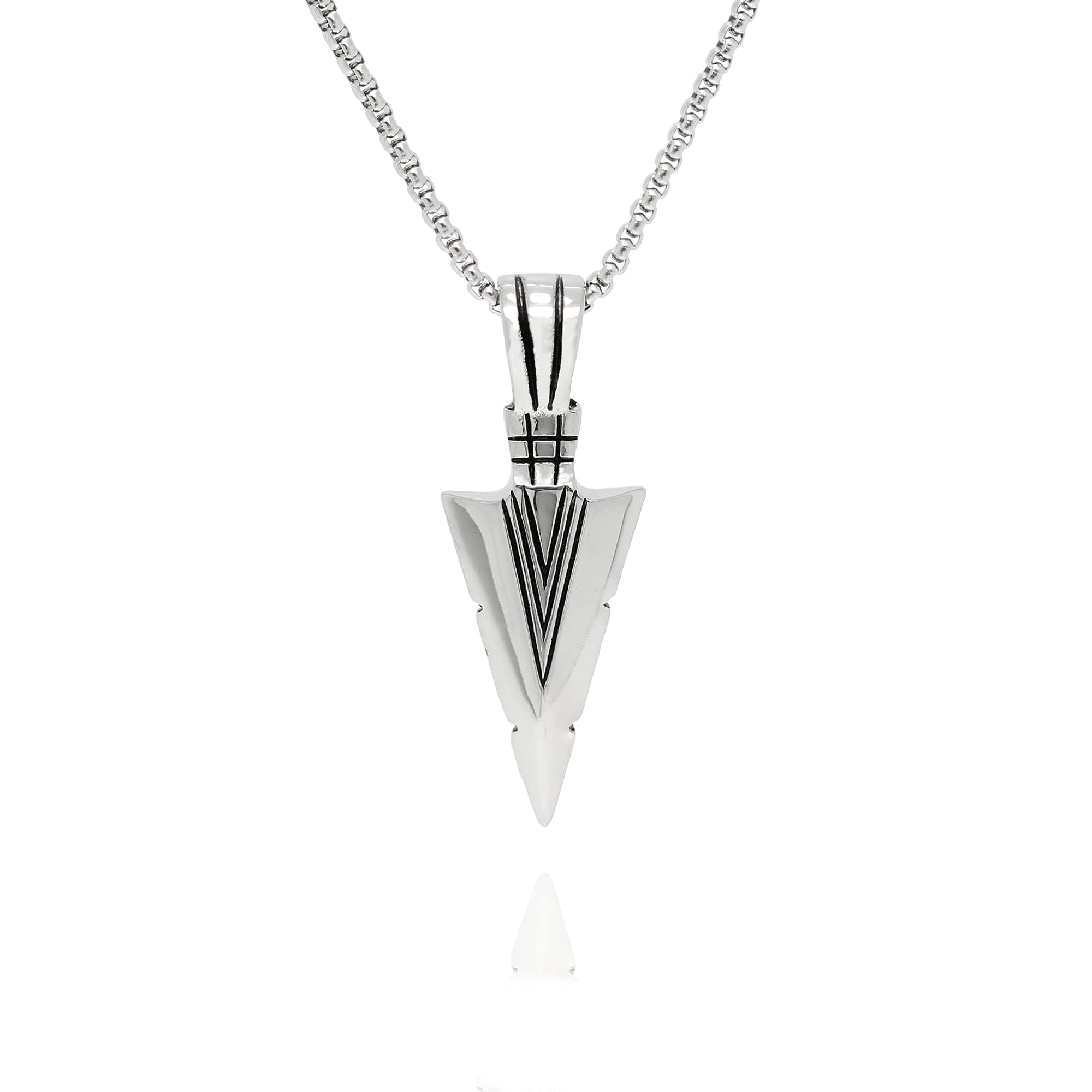 Baronyka Mens Arrowhead Pendant Necklace, Stainless Steel Chain