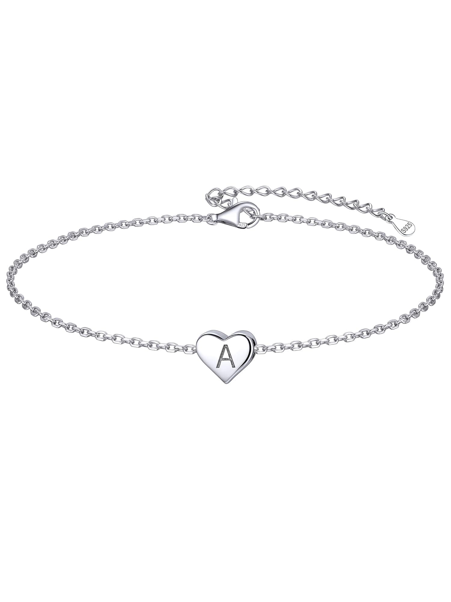 Chic Personalized 925 Sterling Silver Heart Initial Bracelet for Women(with Gift Box)