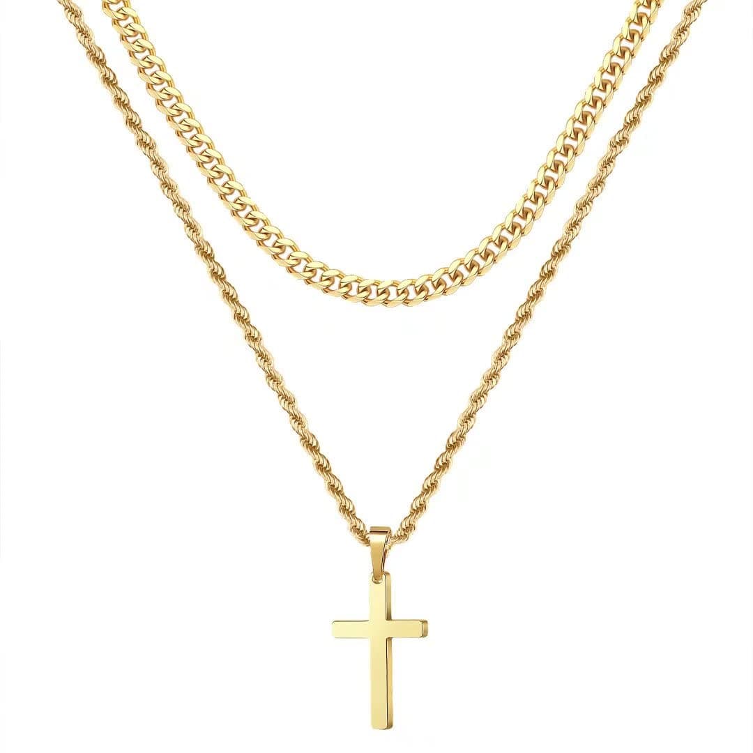 Ursteel Men's Layered 18K Gold Tone Cross Chain Necklace 16-24 Inch
