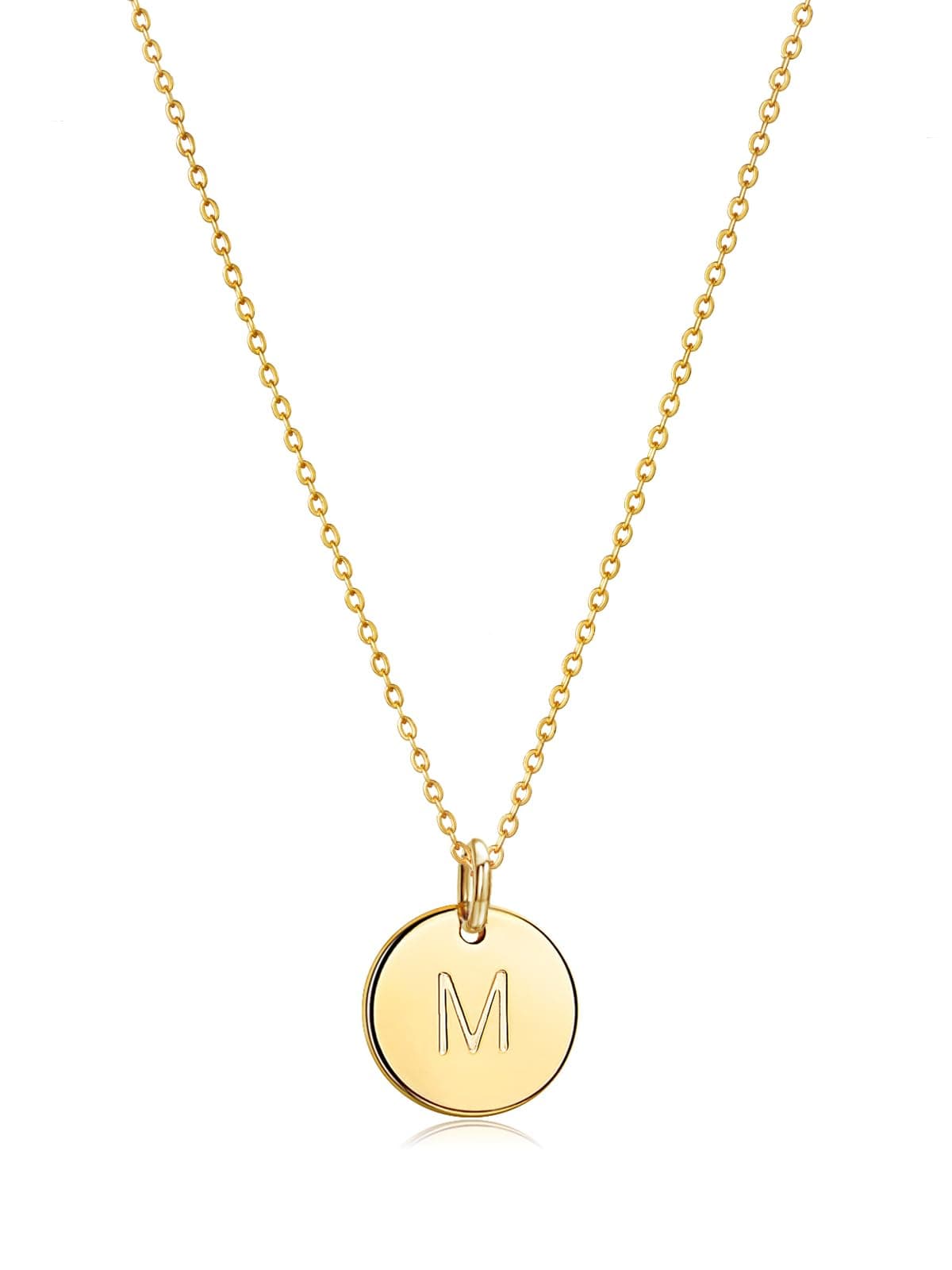 Bemoly 14K Gold Plated Double-Sided Engraved Necklace Personalized Alphabet Pendant 17.5"
