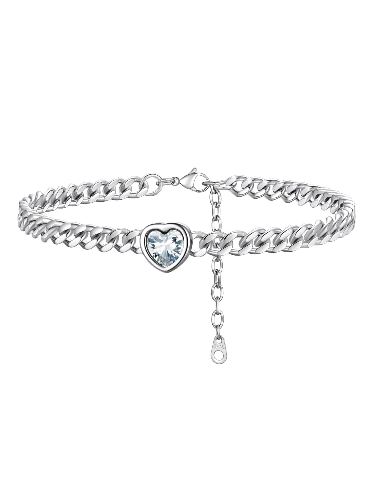 ChainsProMax Women's Heart Anklets, Birthstone, Stainless Steel, Waterproof Gift Box