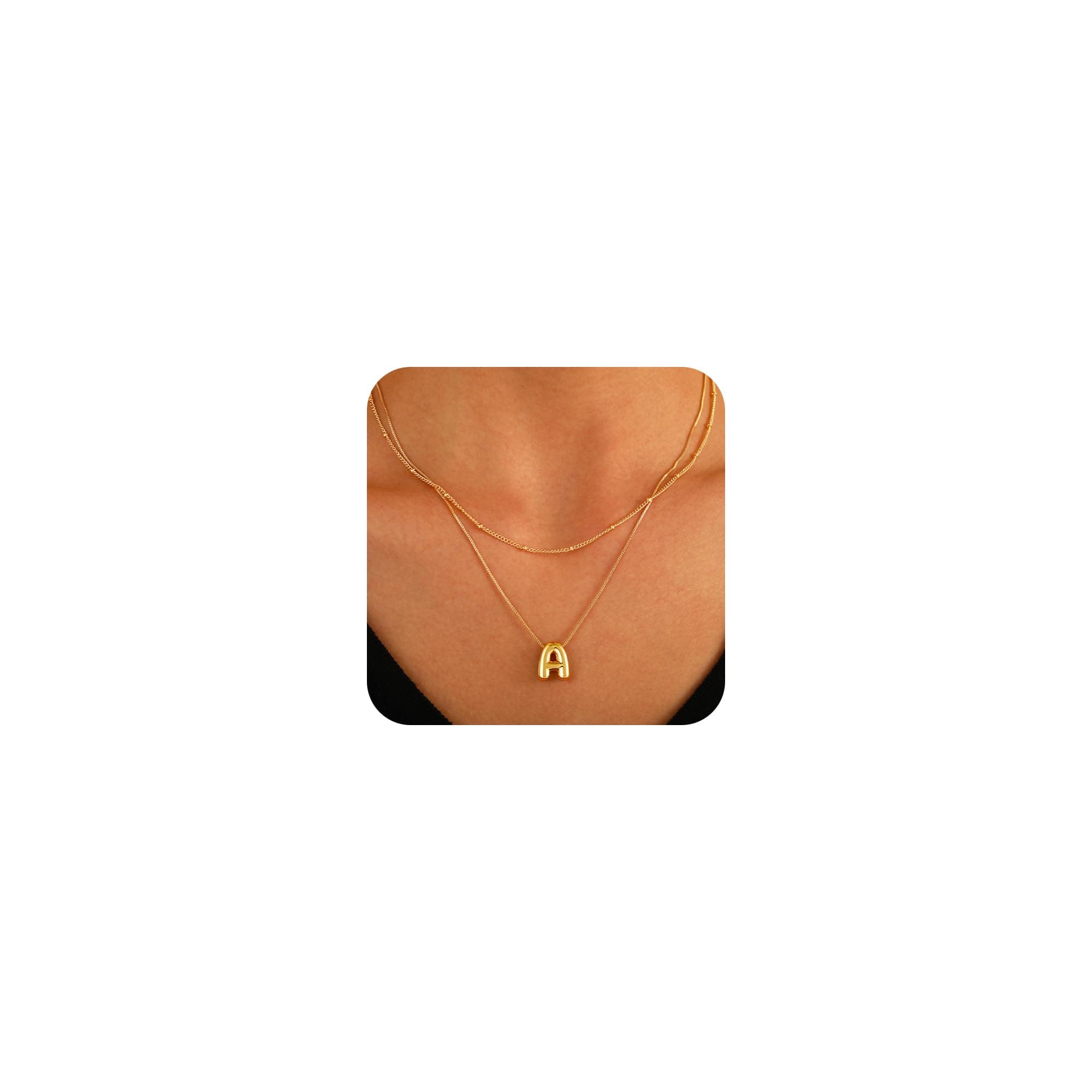 HABIKIP 14K Gold Plated Layered A-Z Bubble Letter Choker Necklace for Women
