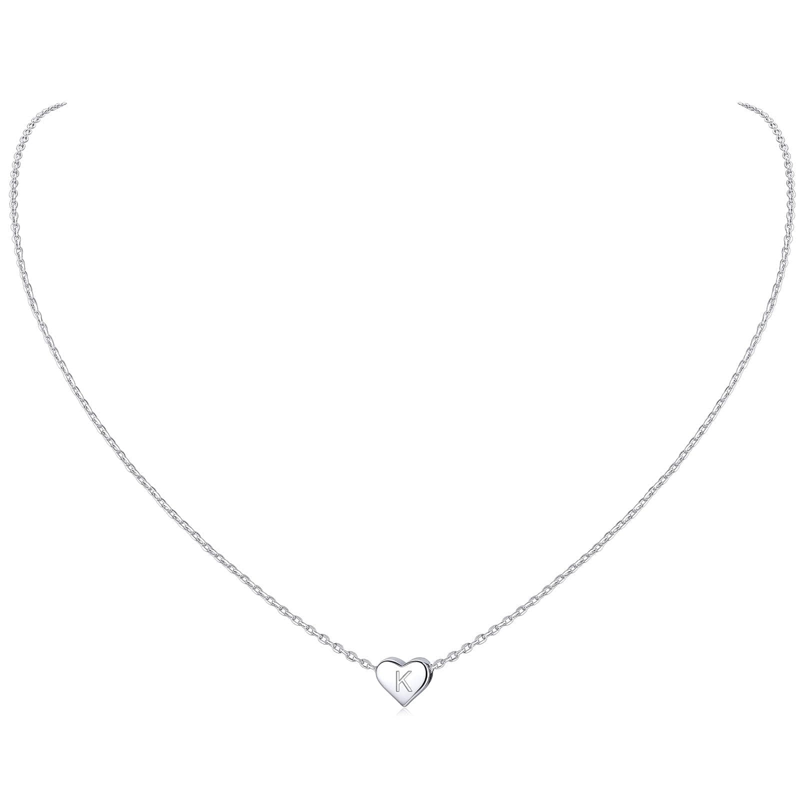 Chic Silver 925 Sterling Heart Initial Pendant Necklace for Women (Gift Box Included)