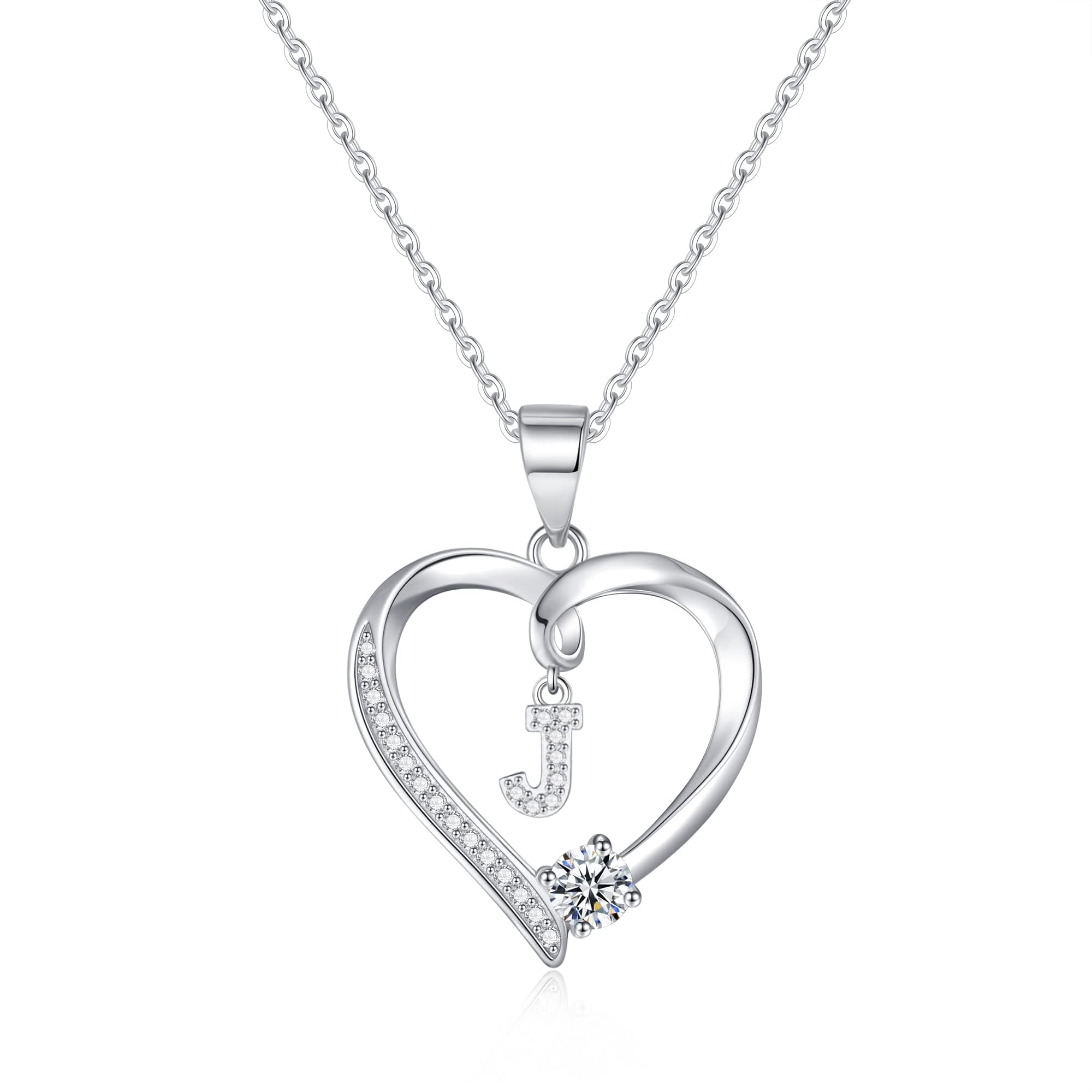 Romavan Infinity Heart Sterling Silver Initial Necklace for Women