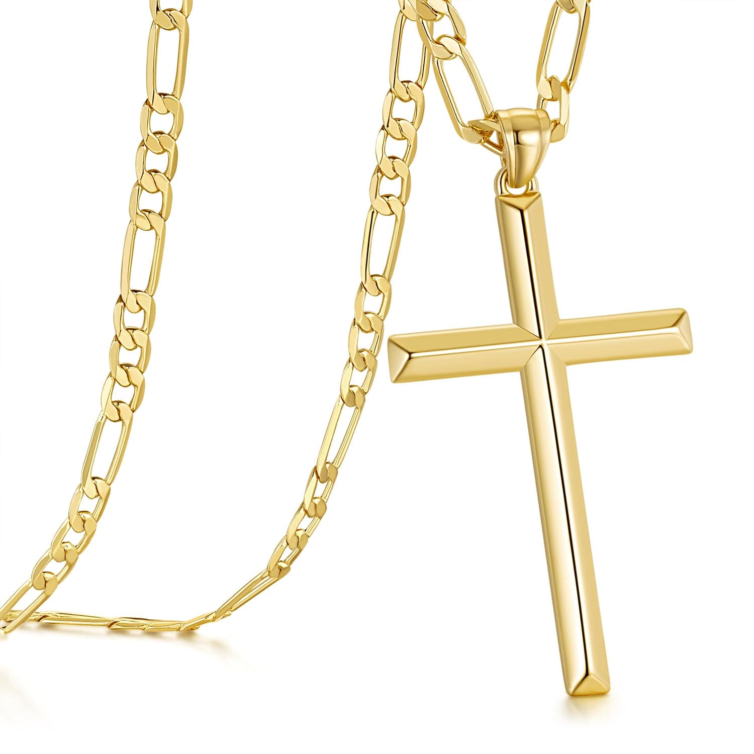 NICRET Gold Cross Necklace - Faithful Figaro Chain for Men