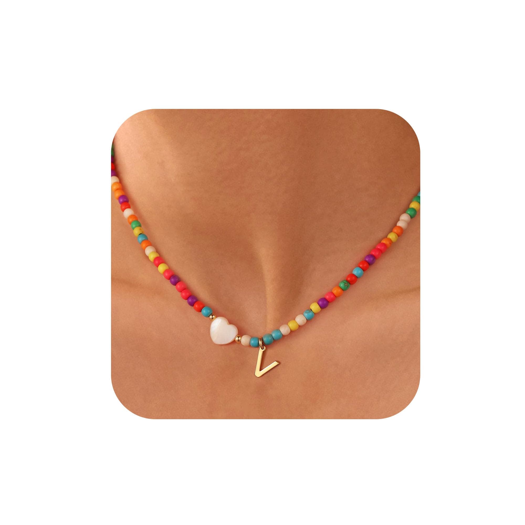 Ursteel Colorful Initial Necklaces for Girls - Trendy Beaded Choker Necklace for Women and Teen Girls, Personalized Letter Initial Jewelry Gifts