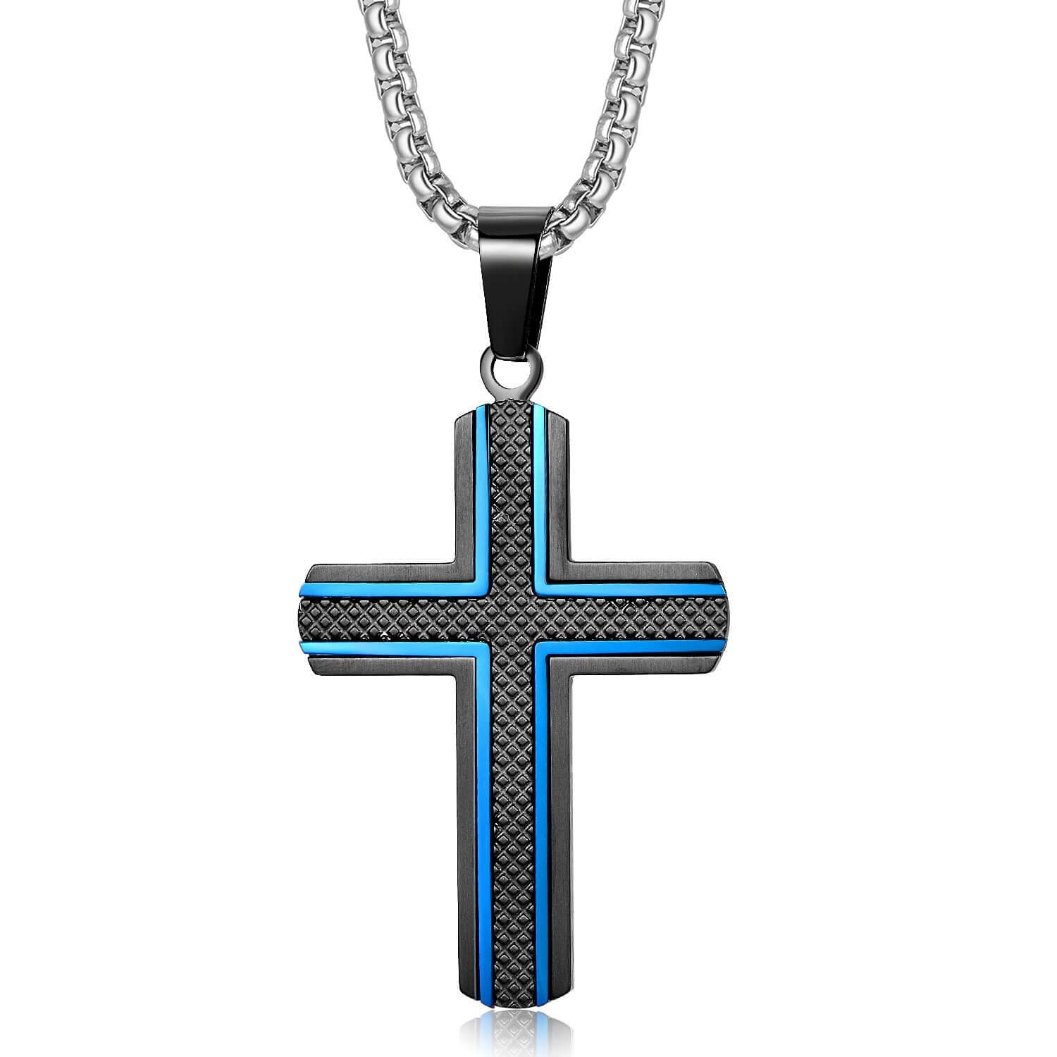 Holizaly Men's 316L Stainless Steel Cross Pendant White/Gold/Black/Blue Rolo Chain-Gift Box Included