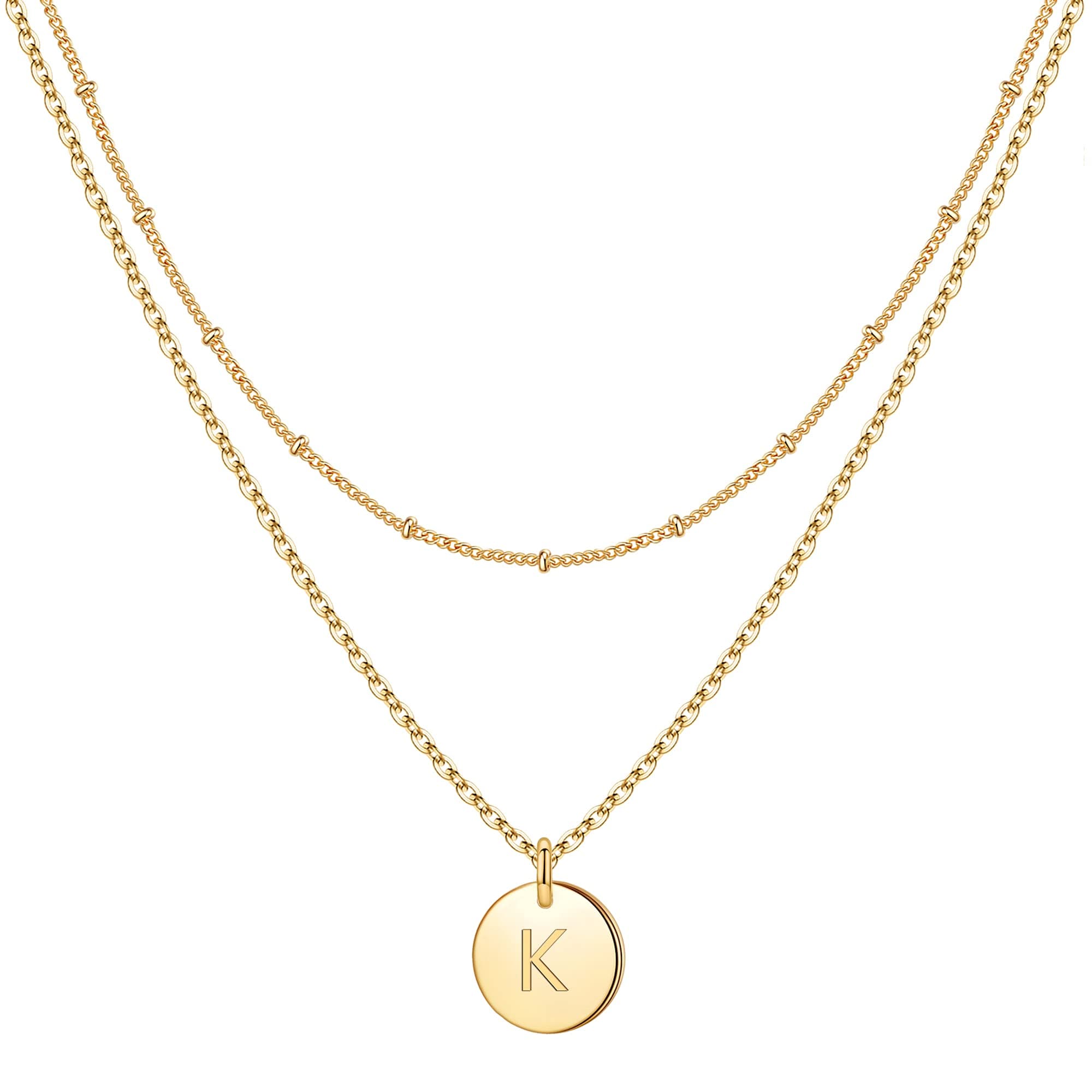 IEFWELL Initial Necklaces for Women & Girls - Gold, Silver, Rose Gold Hammered Coin Jewelry