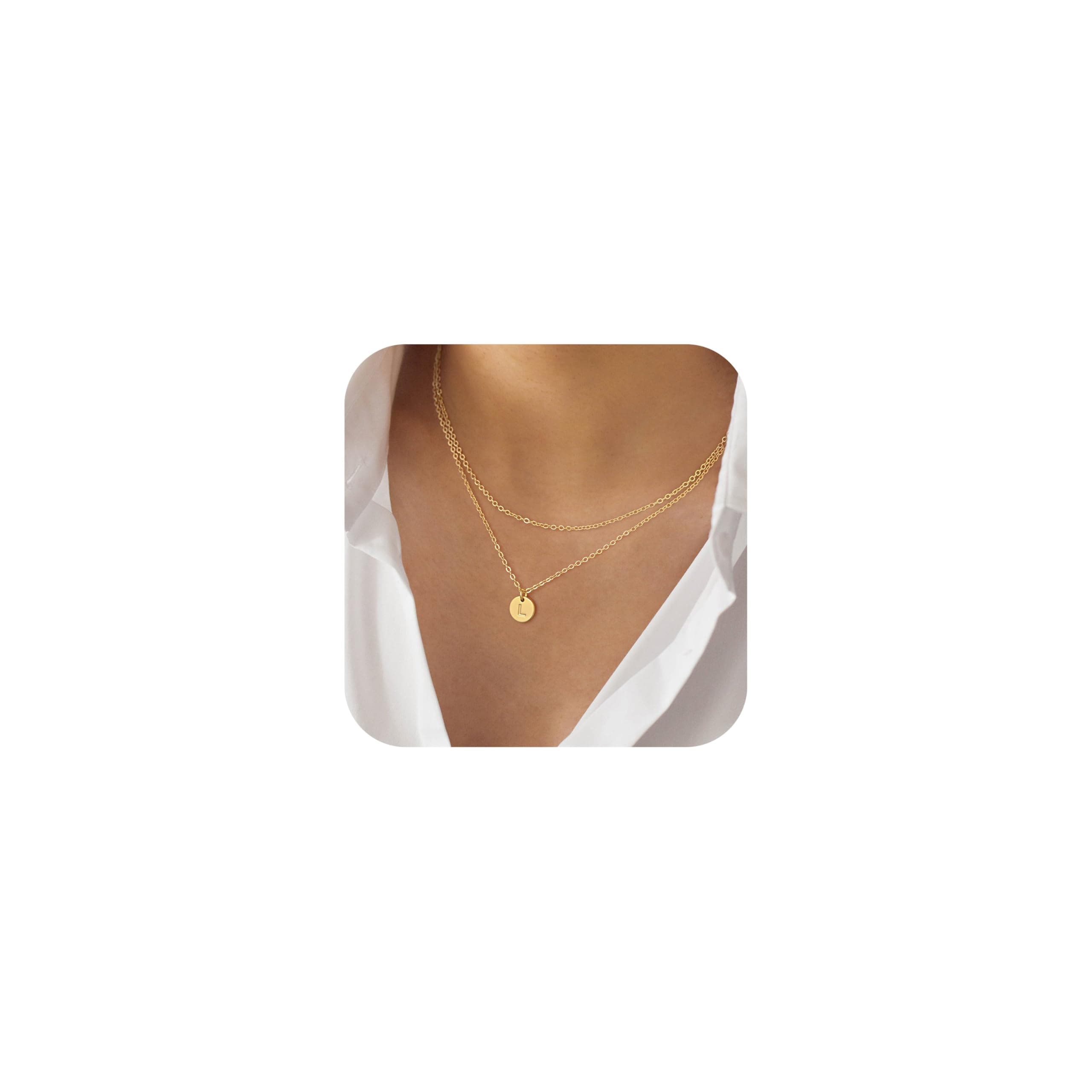 Gold Layered Initial Necklace for Women - Personalized Coin Pendant Choker for Her