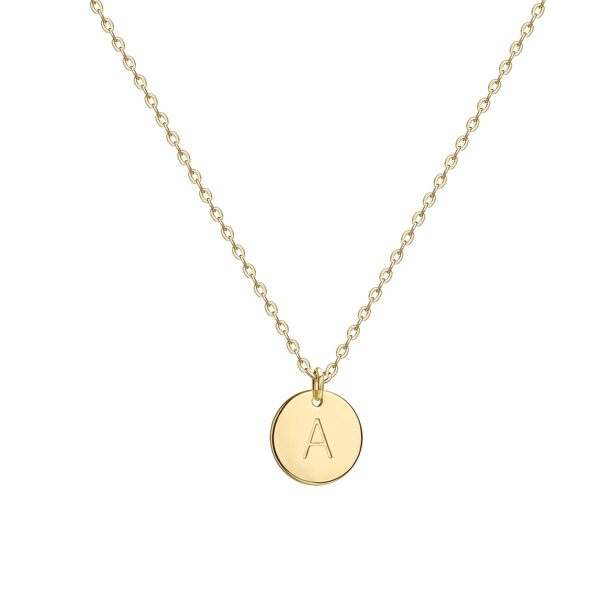 Valloey Rover 14K Gold Plated Women's Personalized Initial Necklace Round Coin Pendant