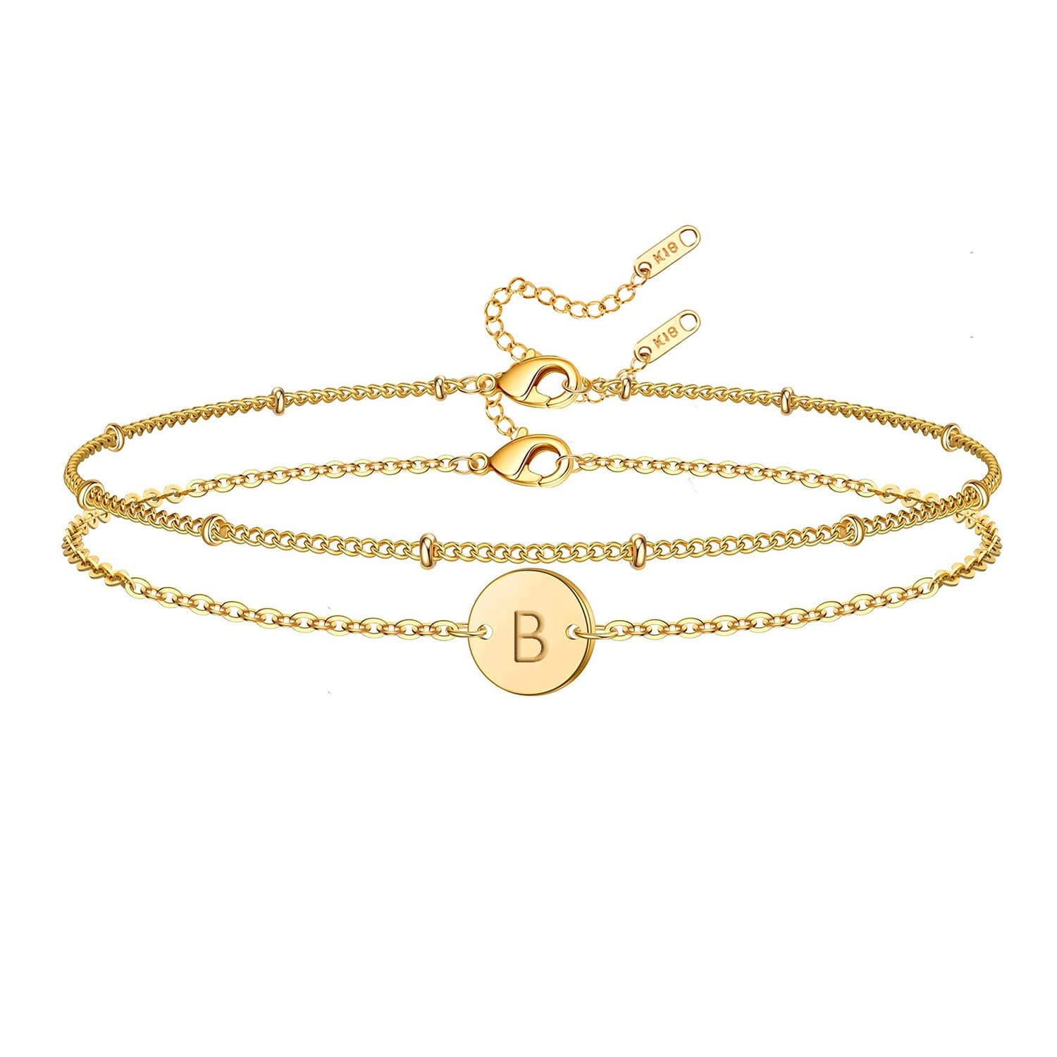 Personalized Layered Coin Letter Bracelet for Women