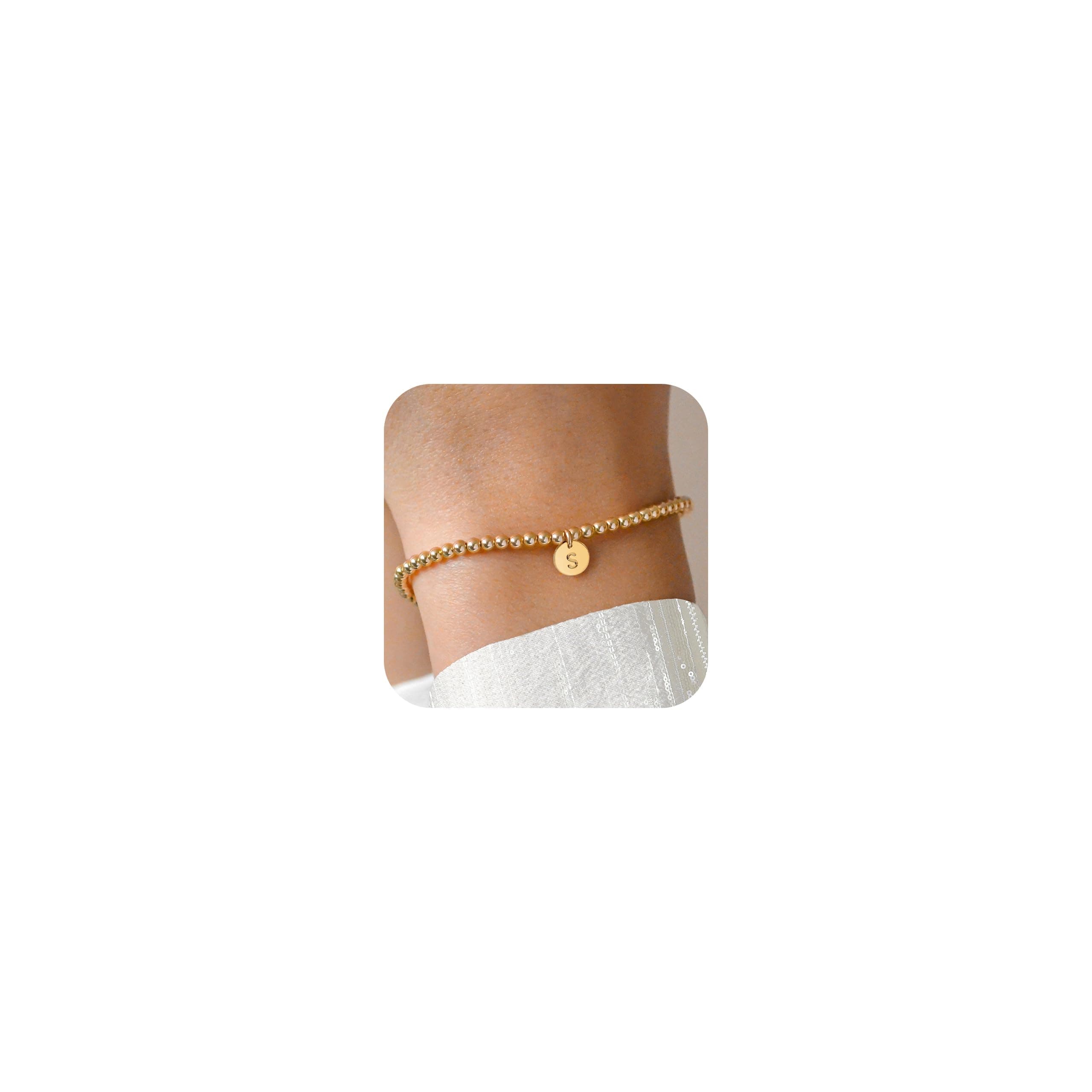 NOMOKOS Initial Bracelet for Women and Teen Girls - 18K Gold Plated Charm Disc Jewelry