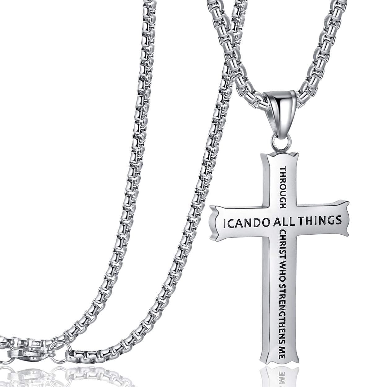 Stainless Steel Philippians 4:13 Strength Pendant Necklace for Men & Women