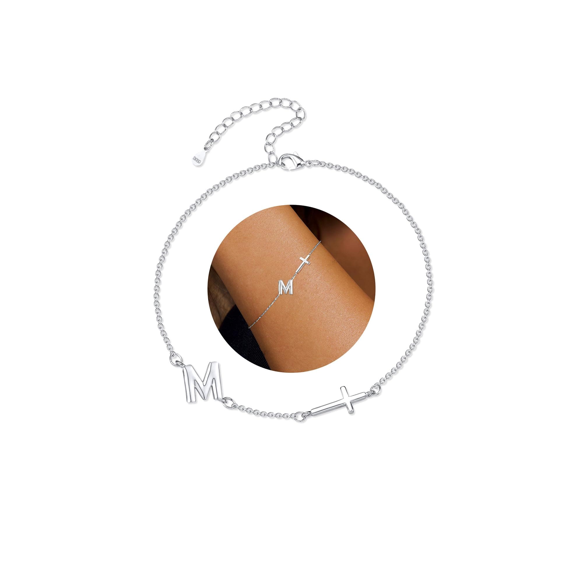 DORANA Sterling Silver & 14K Gold Filled Minimalist Cross Bracelet for Women
