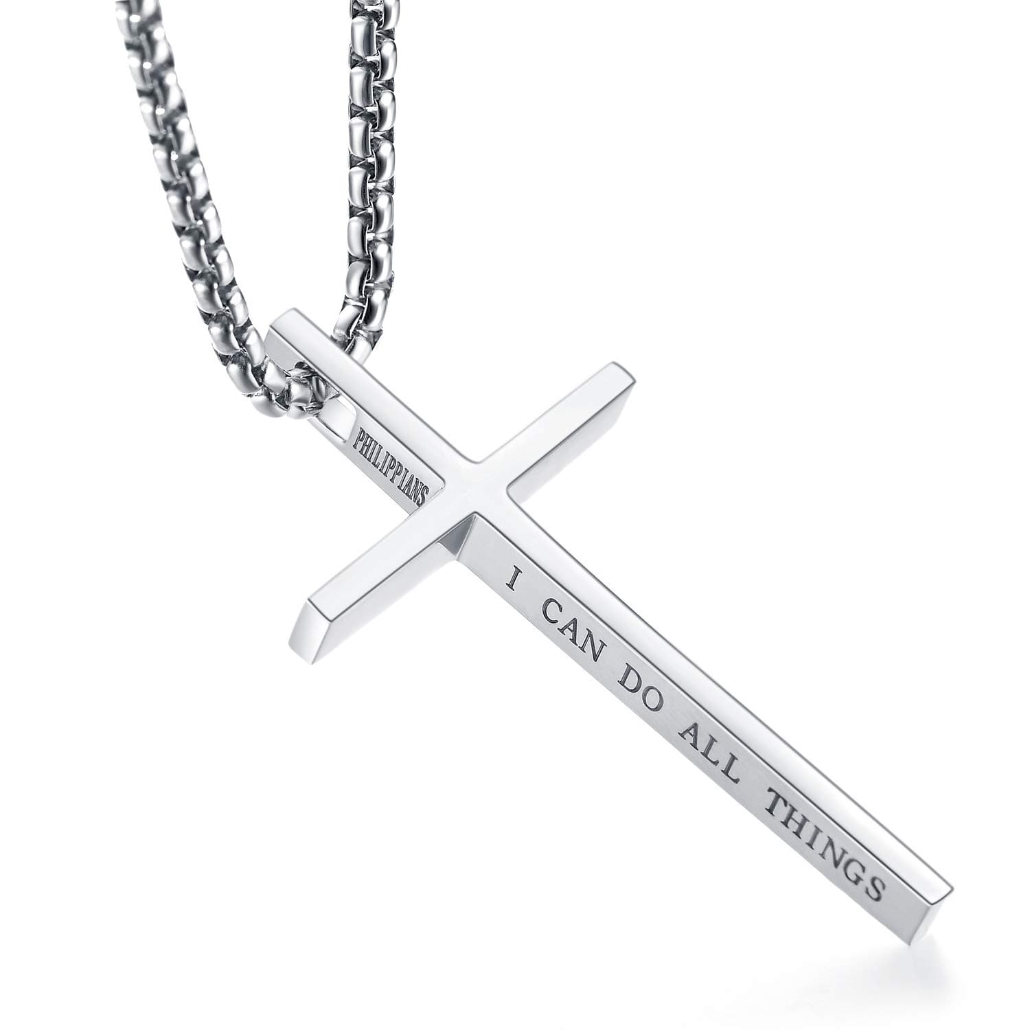 Philippians 4:13 Men's Rnivida Cross Necklace, Stainless Steel Christian Pendant