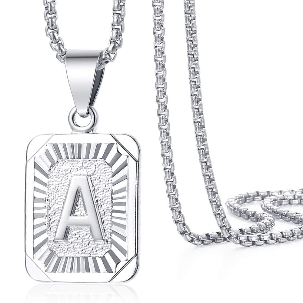 Trendsmax Initial Pendant Necklace Mens/Womens White Gold Plated Stadium Chain 22inch