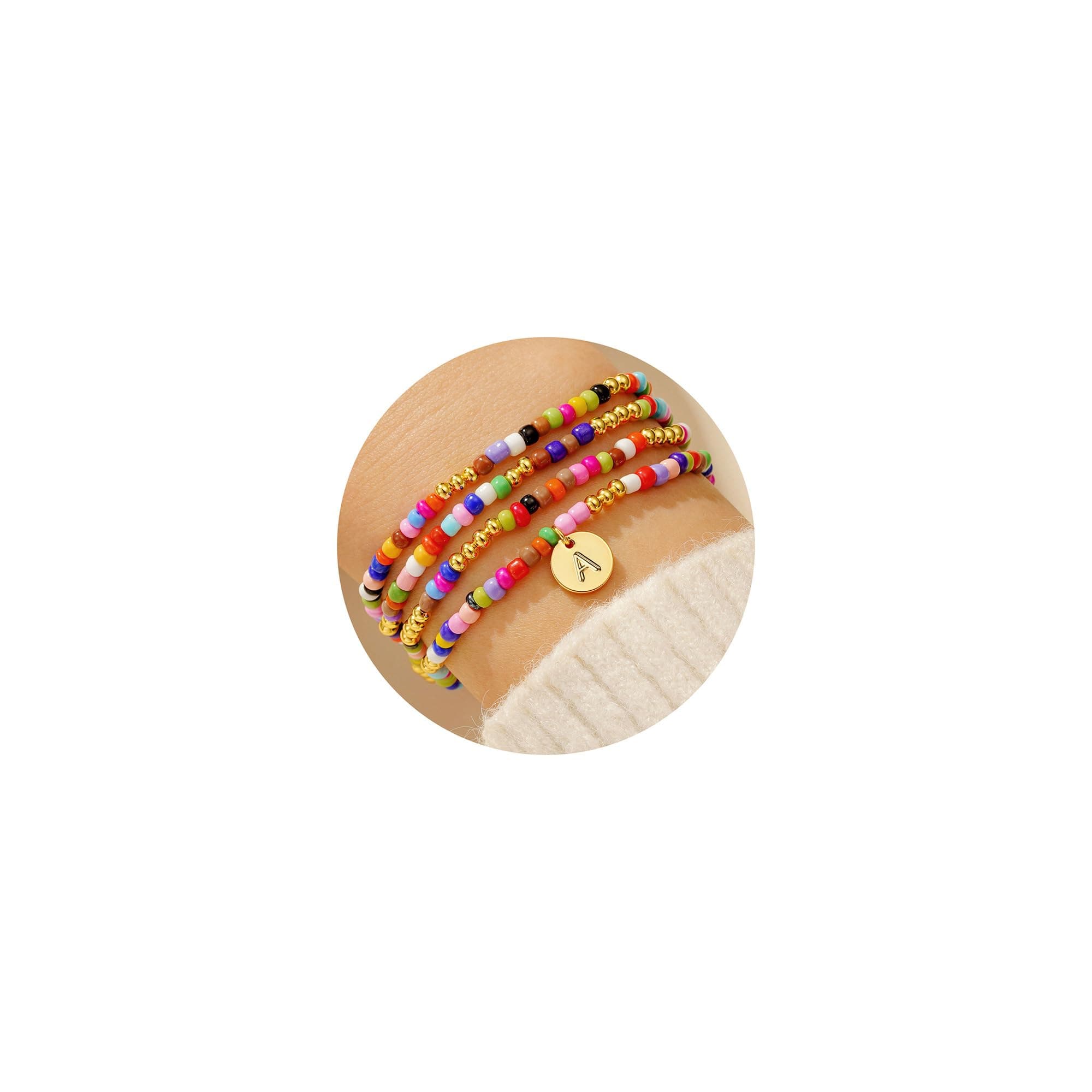 Turandoss Colorful Beaded Initial Bracelets for Girls & Women - Bohemian Stackable Jewelry