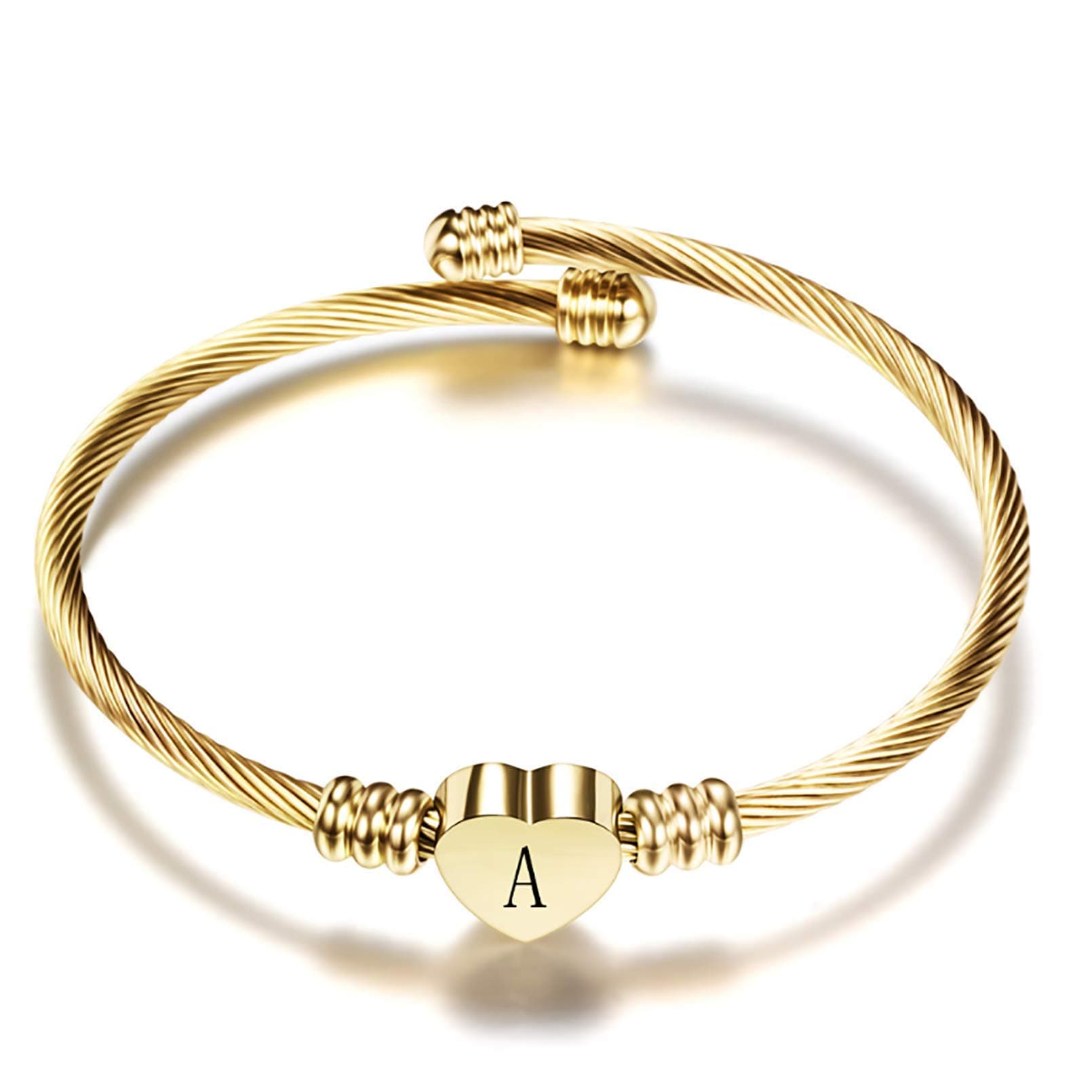 Women's Gold Plated Heart Initial C Bracelets Stainless Steel Birthday Jewelry