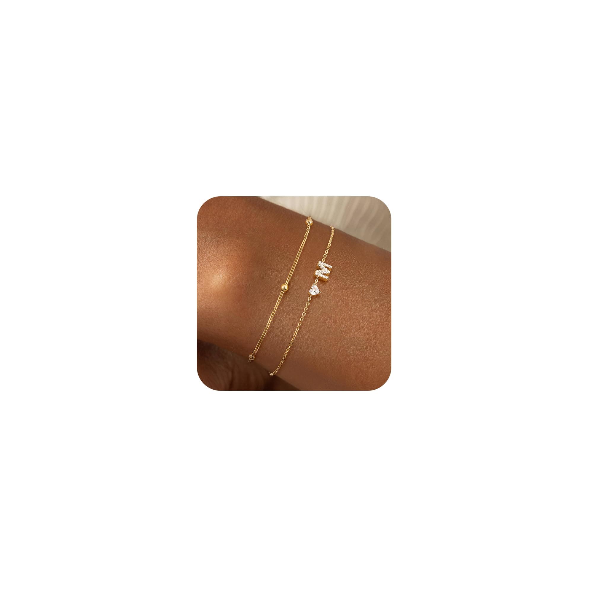 Trendy Women's 14K Gold Plated Heart Charms Beaded Chain Bracelet