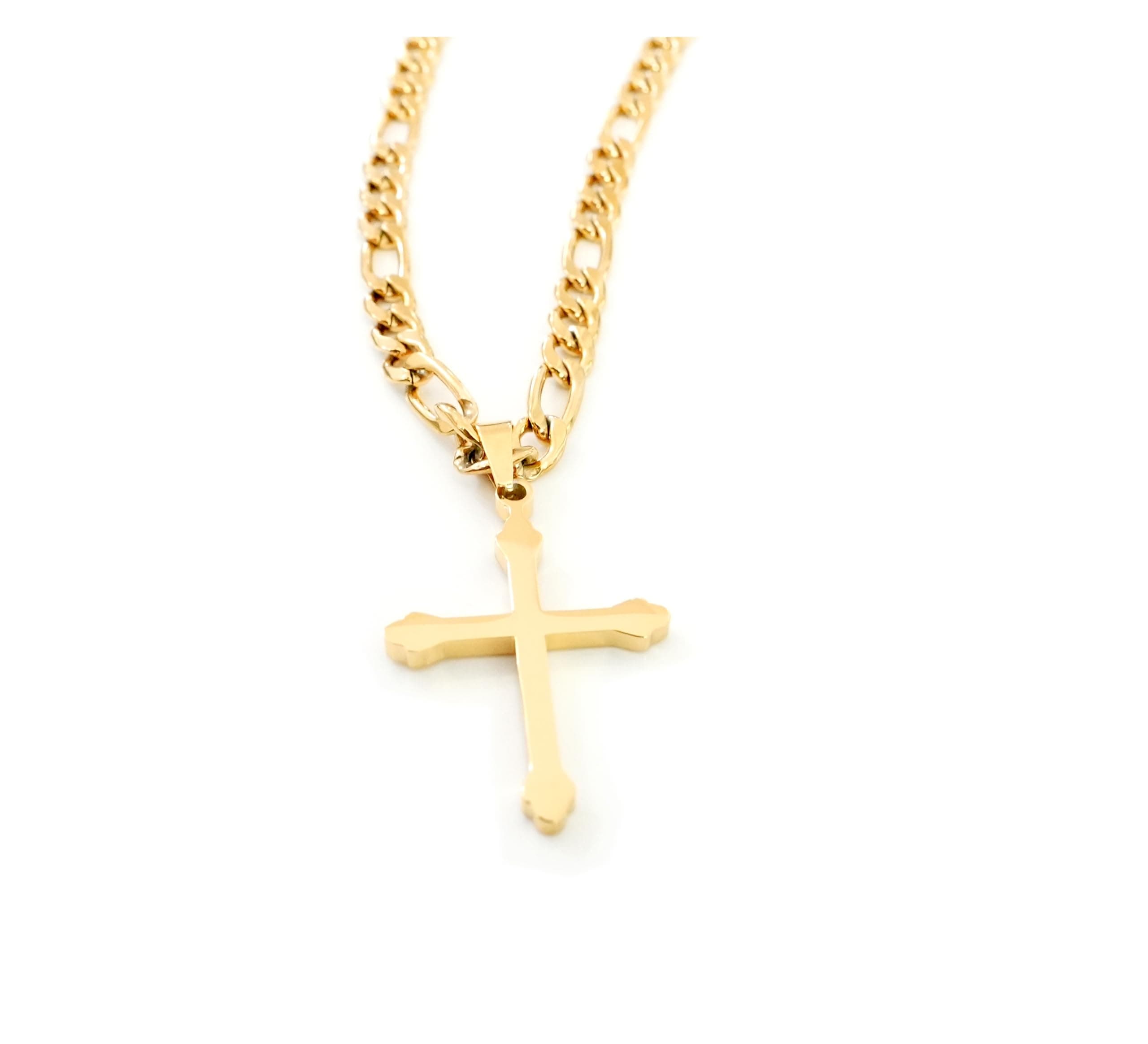 ADORATO JEWELRY 24K Gold Figaro Cross Pendant Necklace for Men & Women Miami Cuban Link
