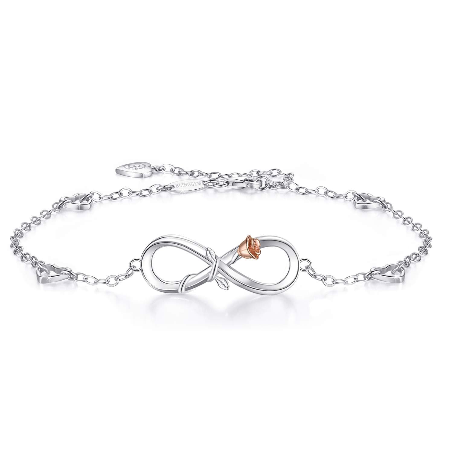BlingGem Women's Sterling Silver Rose Gold Infinite Anklet Necklace Summer Jewelry Gift