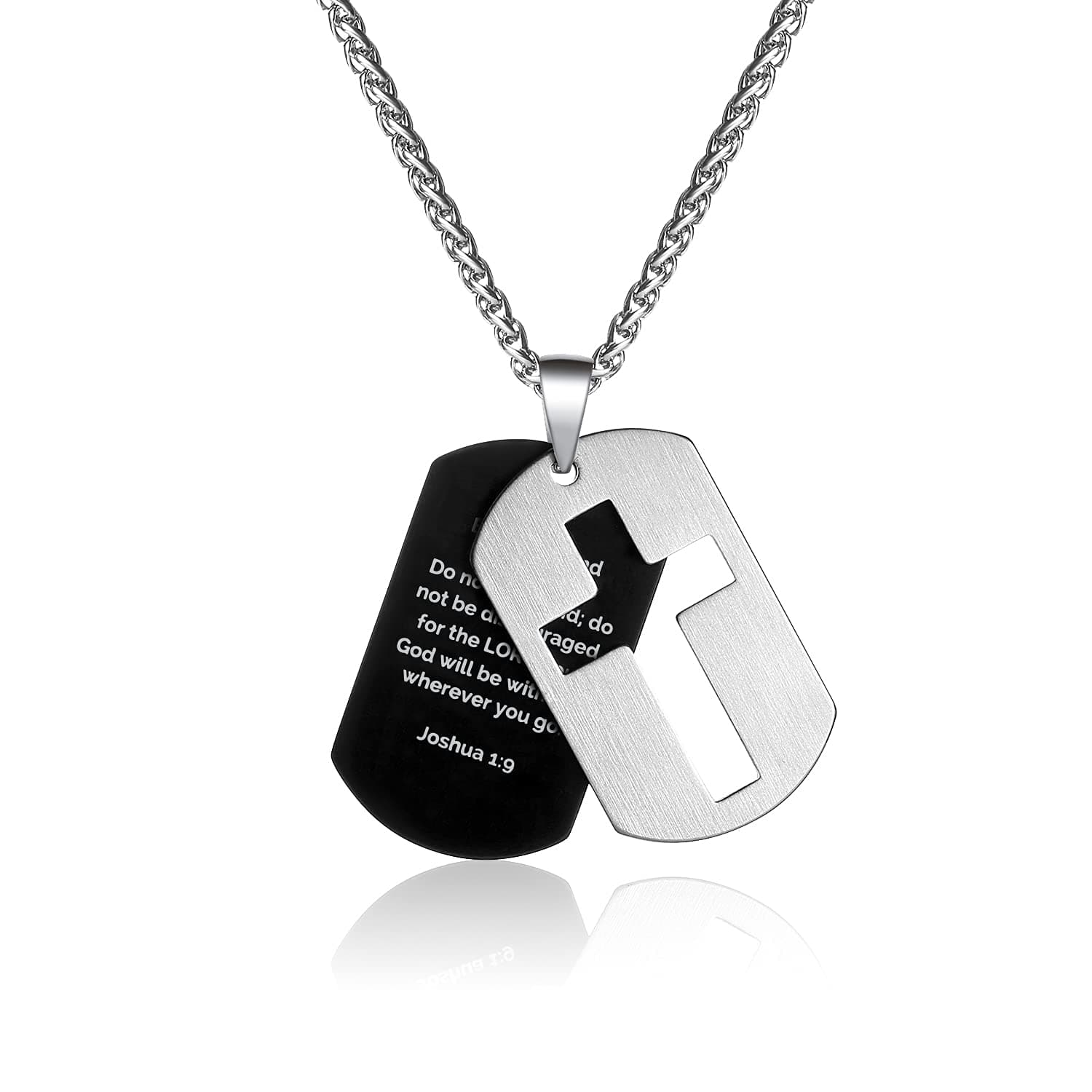P. Blake Men's Stainless Steel Dog Tag Cross Necklace with Wheat Chain Valentine's Day Jewelry