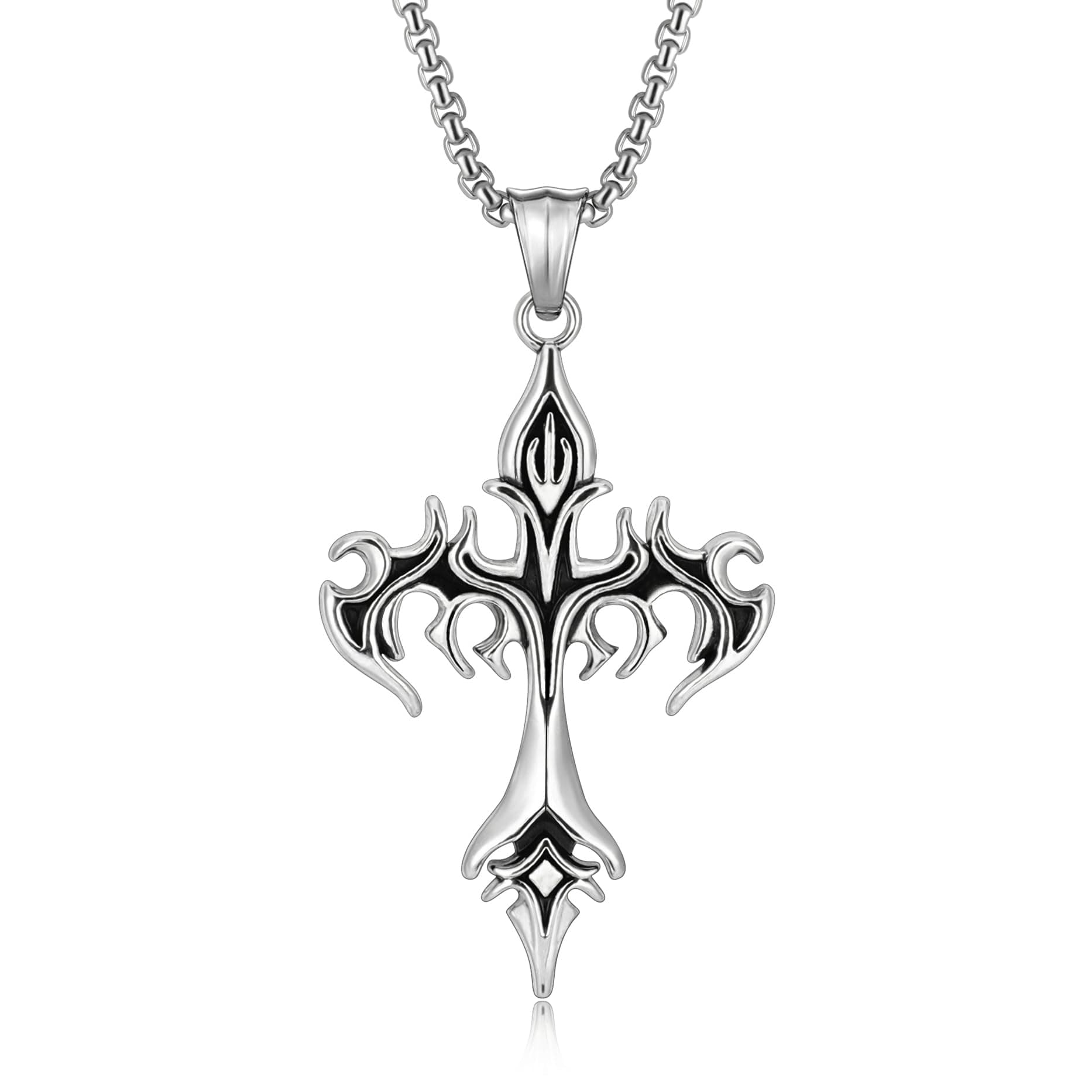 HEXALOVA Silver Cross Necklace for Men & Women Gothic Christian Jewelry