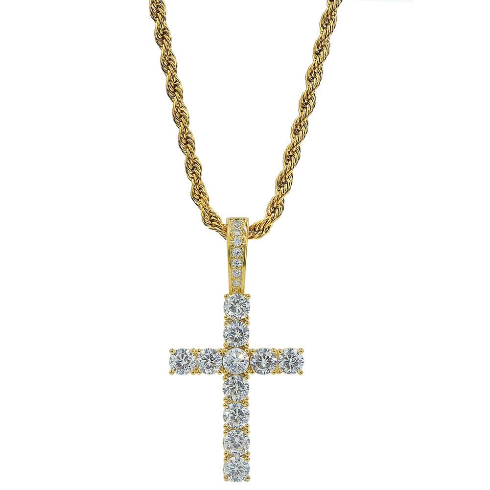 TOPGRILLZ Gold Heart Cross Necklace 14K Silver Plated Cubic Zirconia Pendant