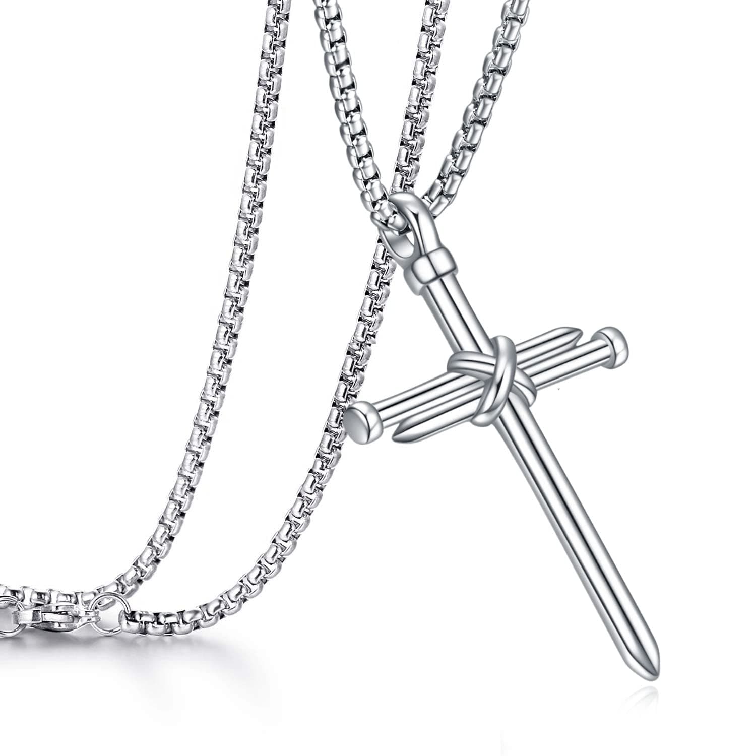 RivanDia Men's Stainless Steel Cross Pendant Necklace Christian Gift