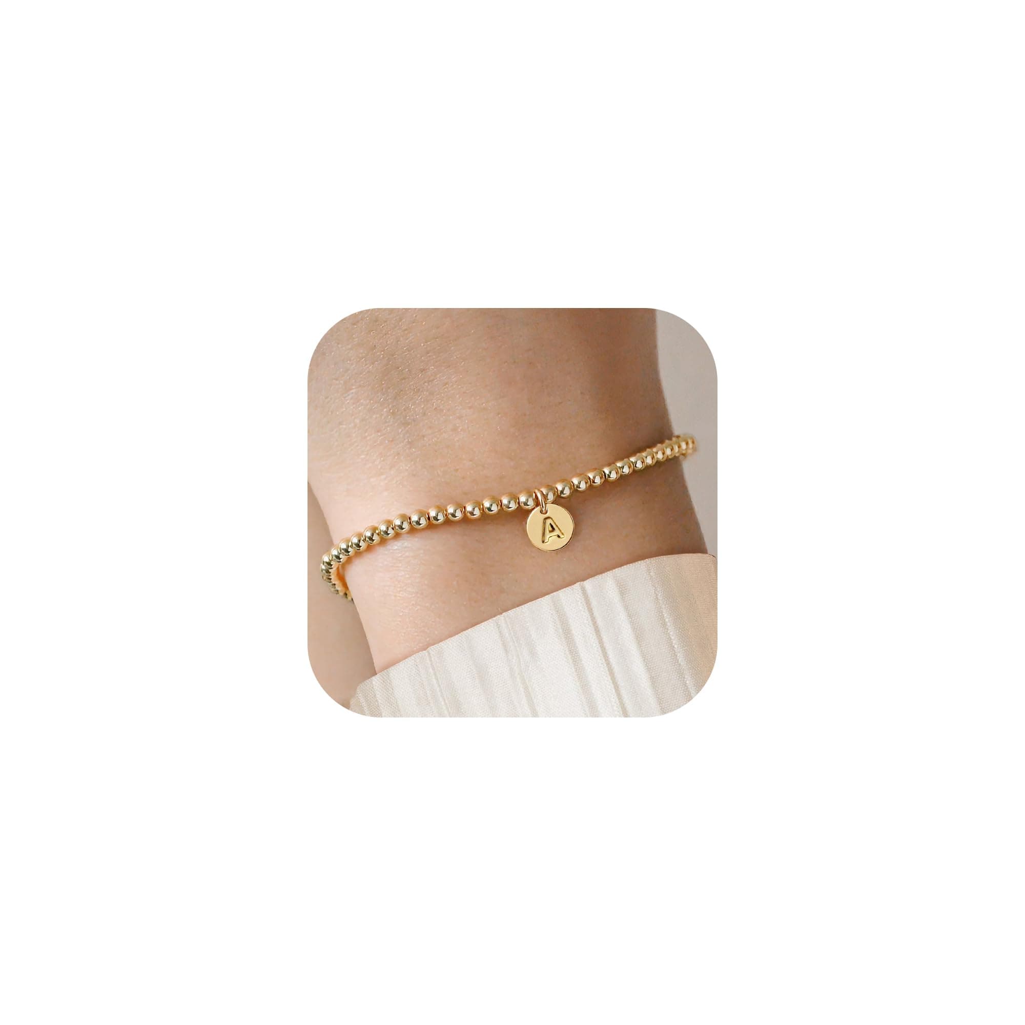 BAYLAY 14K Gold Plated Beaded Letter Bracelet for Women