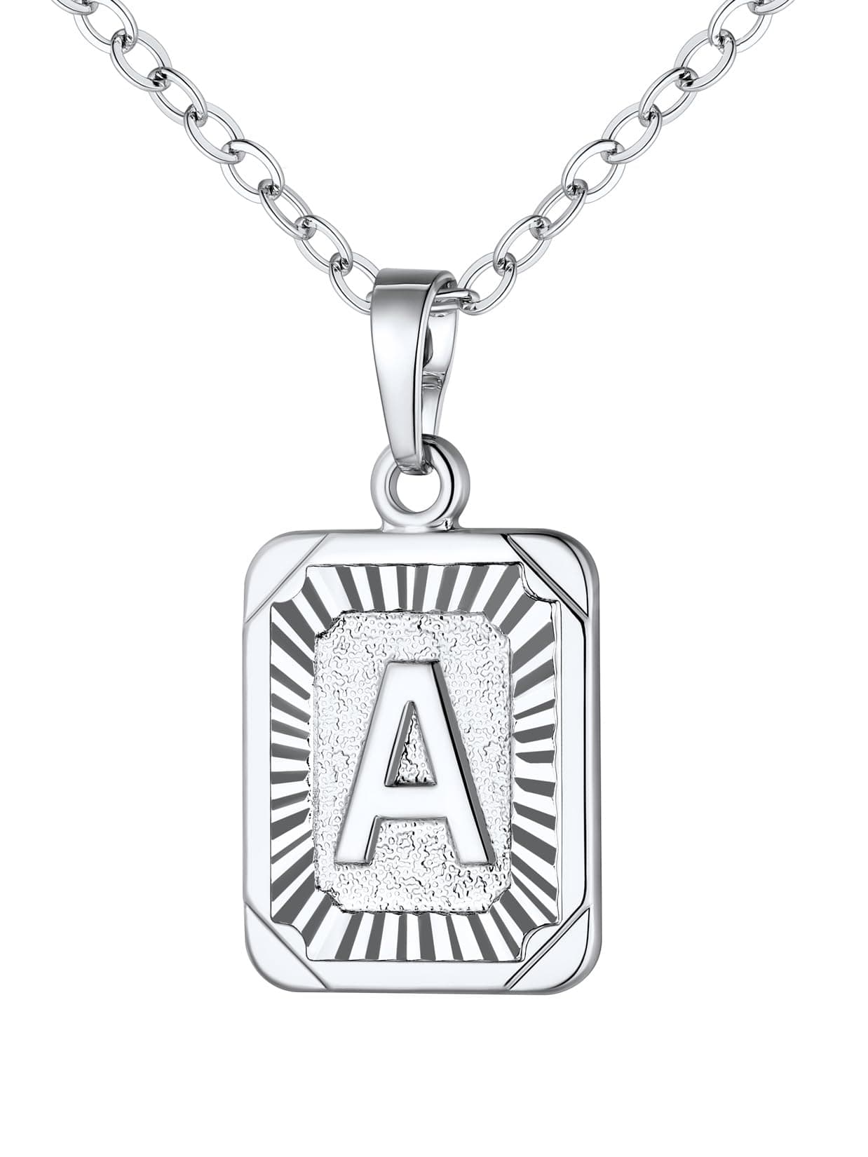 Zinc-plated Initial Square Necklace A-Z, 18K Gold Plated, Resizable 20-22" Chain, Women & Men