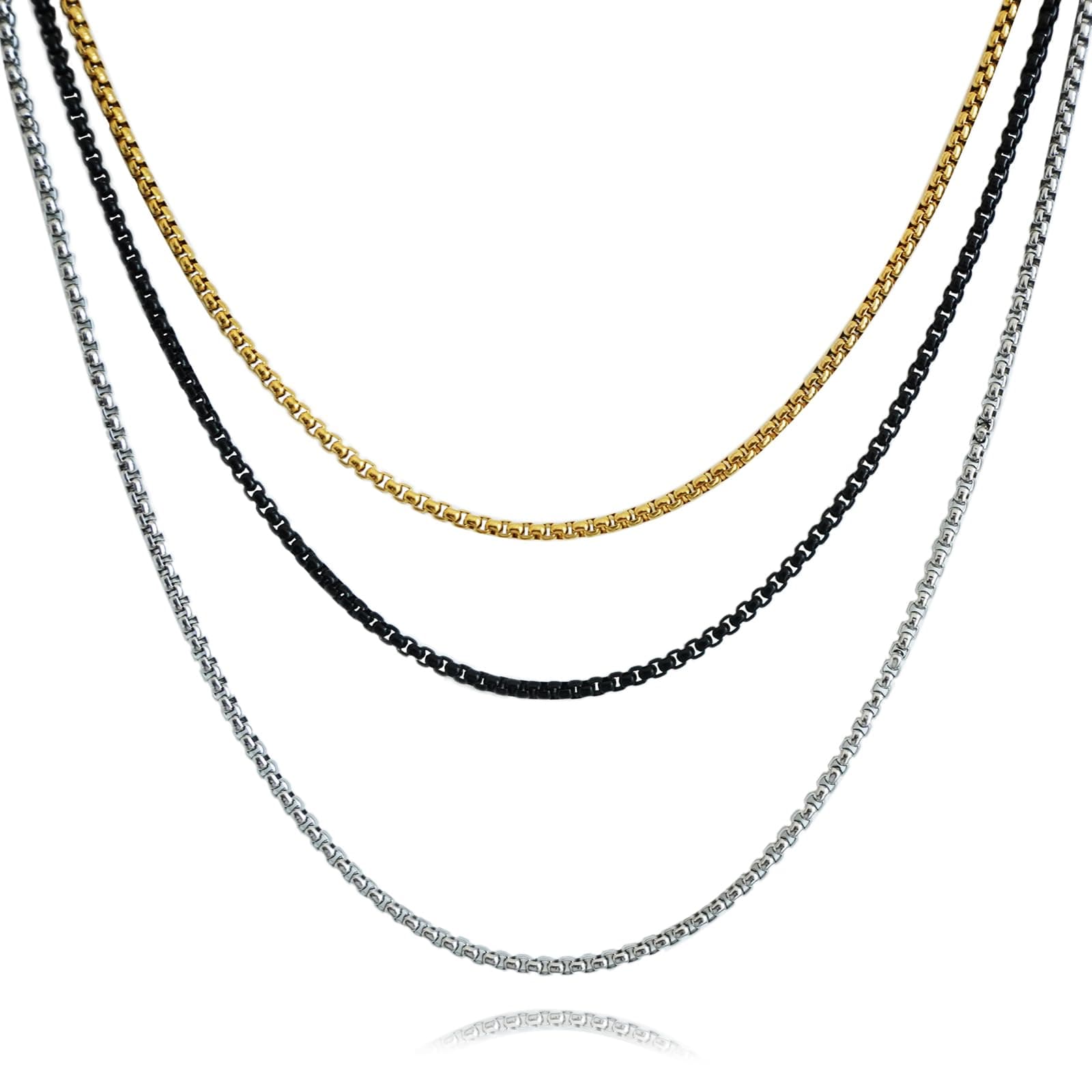 Lamciaga 5mm Silver Gold Stainless Steel Chain Necklace, 18"/20"/24" for Men Boys Women