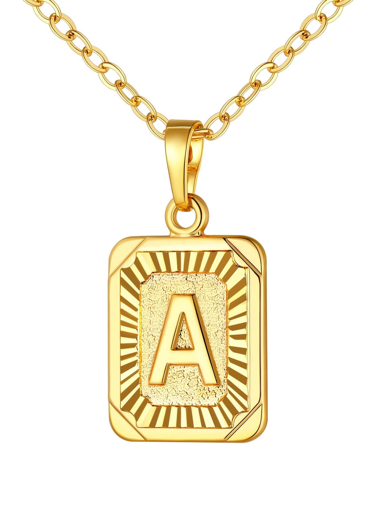 A-Z 26 Letter Monogram Necklace in 18K Gold/Platinum Plated Square Initials for Him and Her