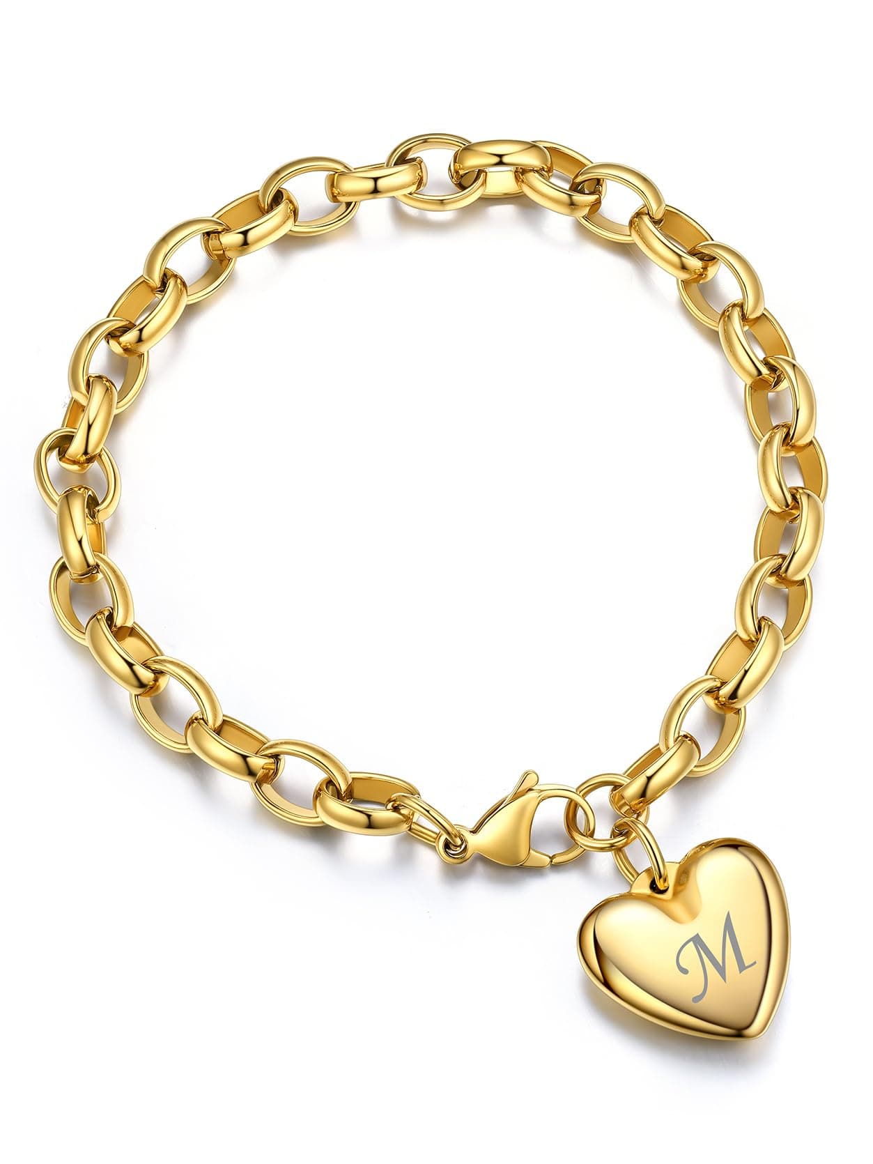 GOLDCHIC Stainless Steel Heart Charm Bracelet for Women - Initial Letters Alphabet Bracelets