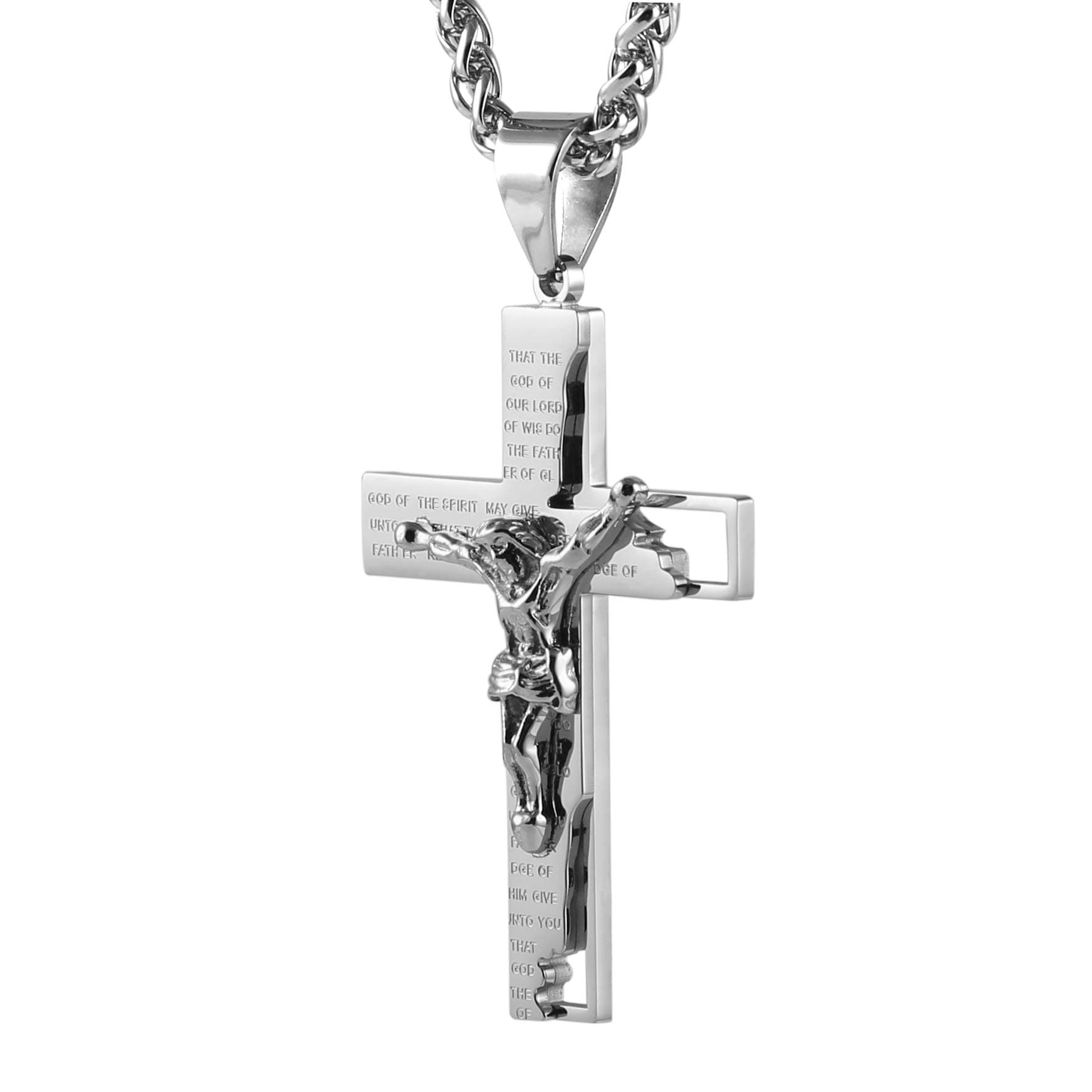 HZMAN Men's Stainless Steel Cross Crucifix Pendant with 22+2" Chain