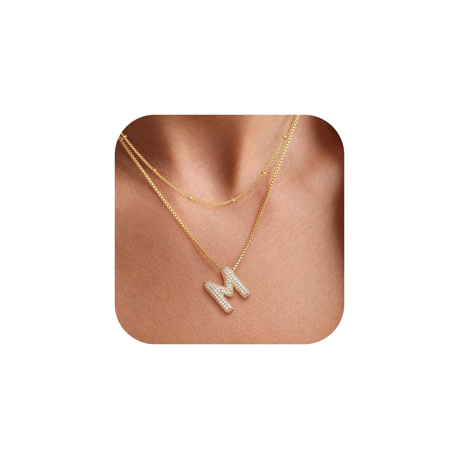 UHIBROS Gold Balloon Initial Necklace, Personalized 18K Gold Plated Alphabet Pendant