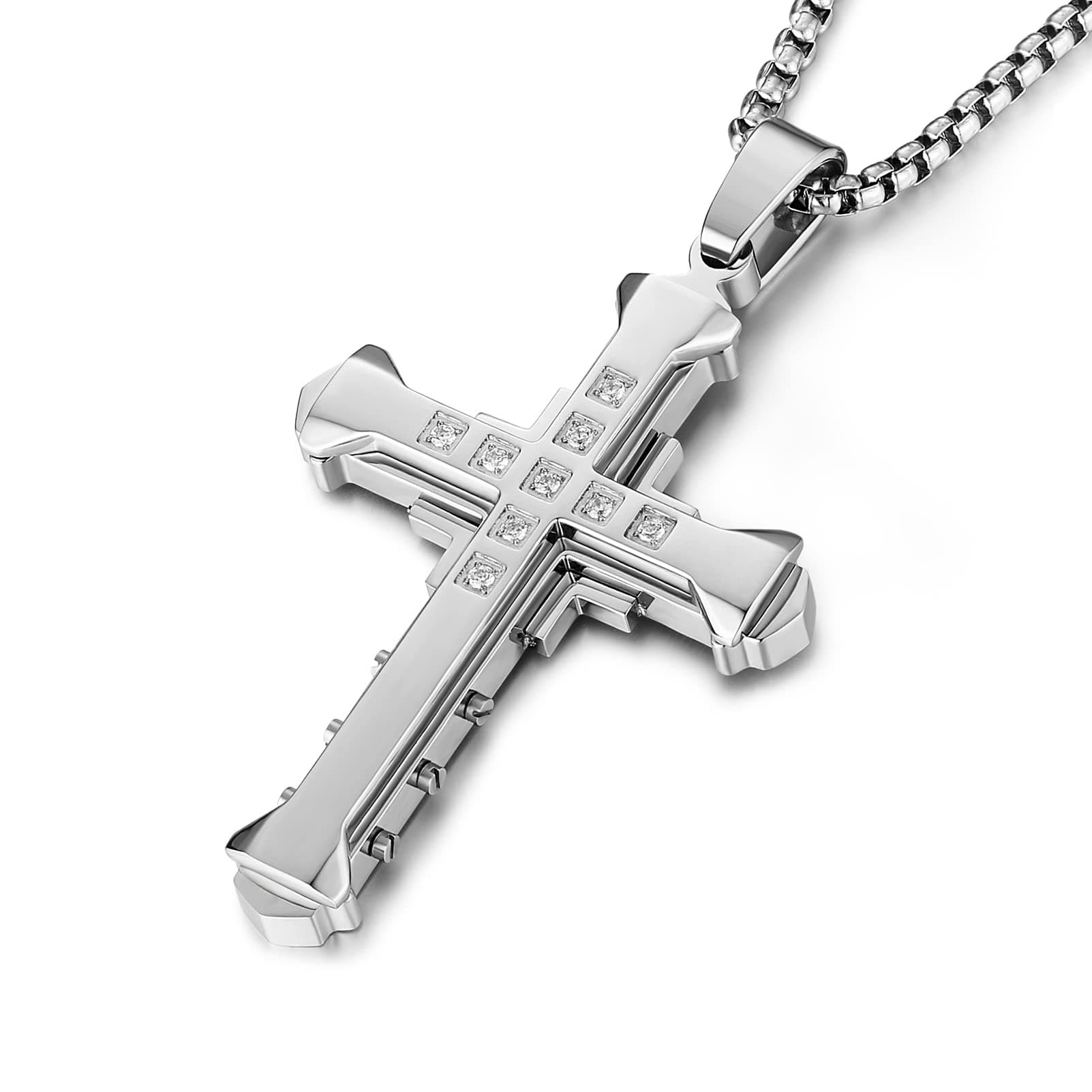 HZMAN Men's Large Byzantium Stainless Steel Cross Necklace Pendant 22+2 Inch Chain