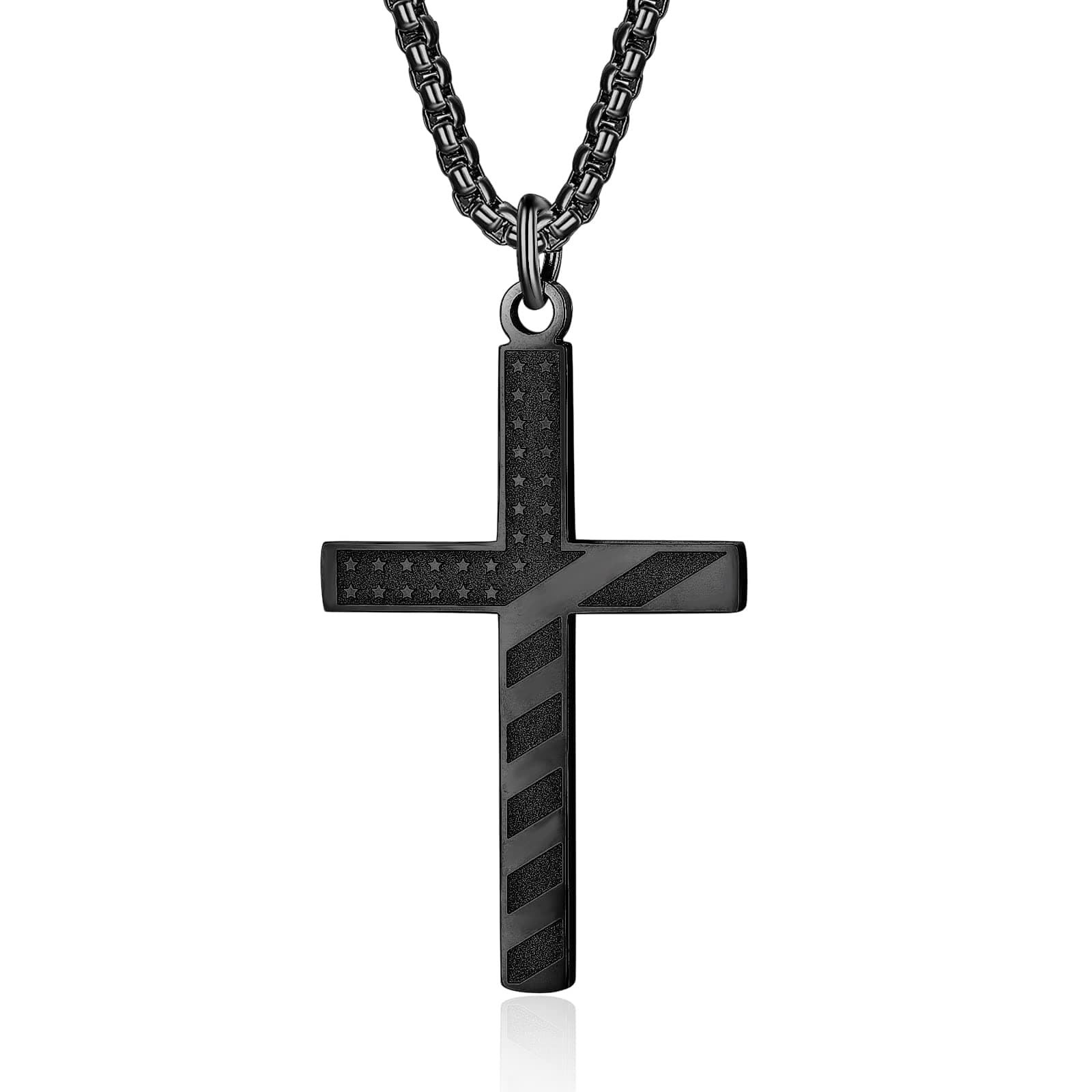 ZRAY American Flag Cross Necklace - Patriotic Stainless Steel Chain Gift for Dad