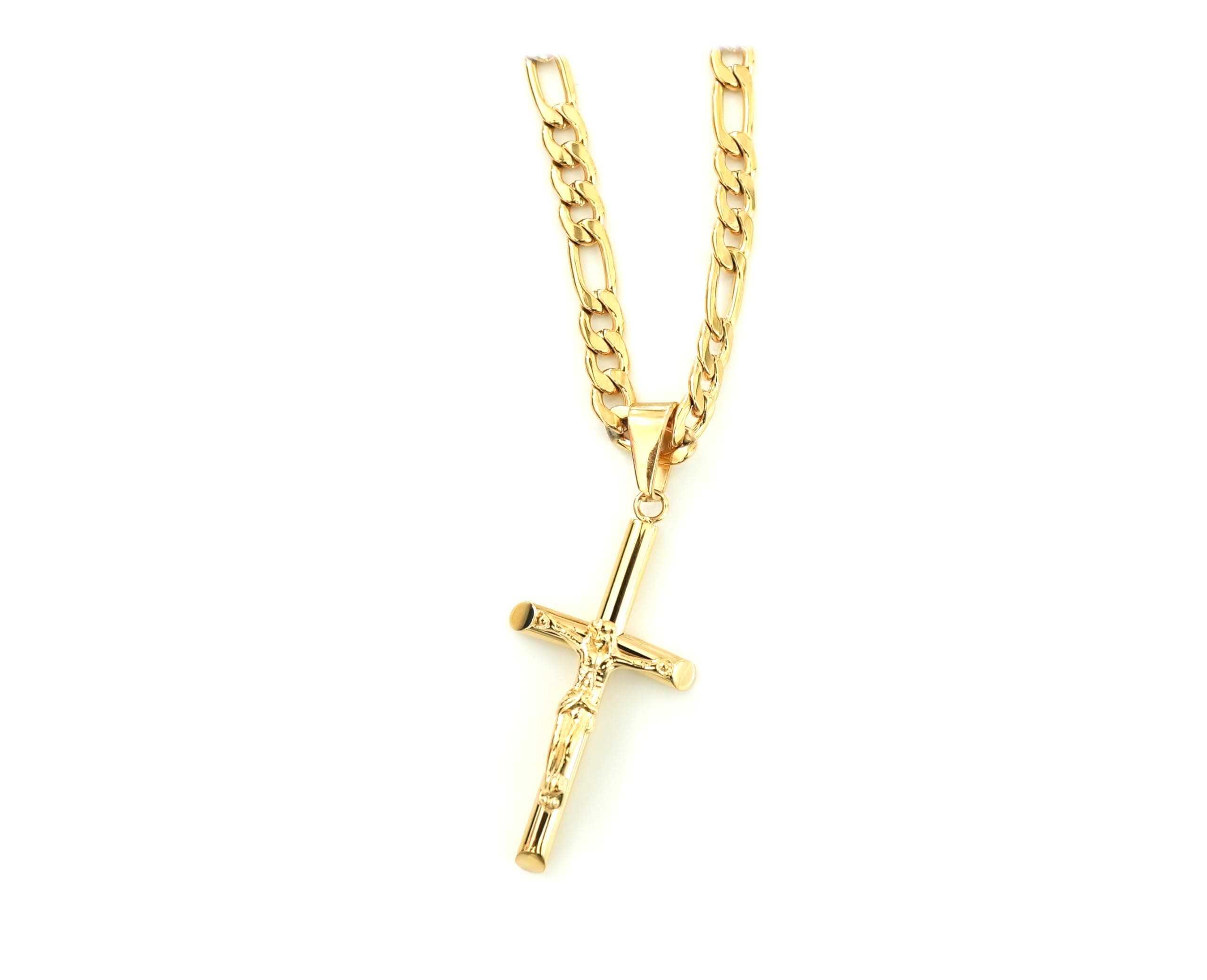 ADORATO JEWELRY 18K Gold Small Cross Pendant Necklace Cuban Link Diamond Cut