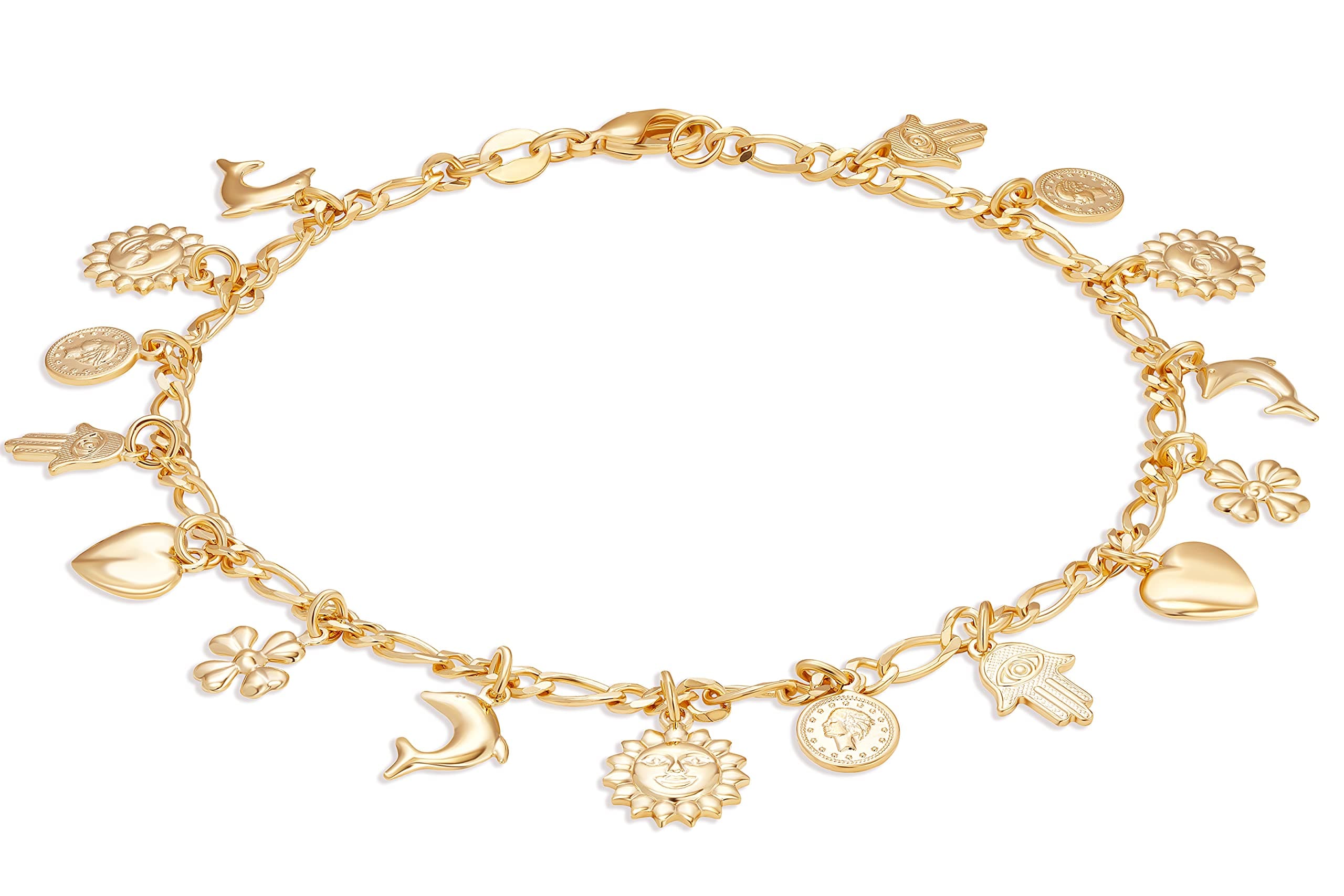 Barzel Multi Charm 18K Gold Plated Anklet for Women - Made in Brazil