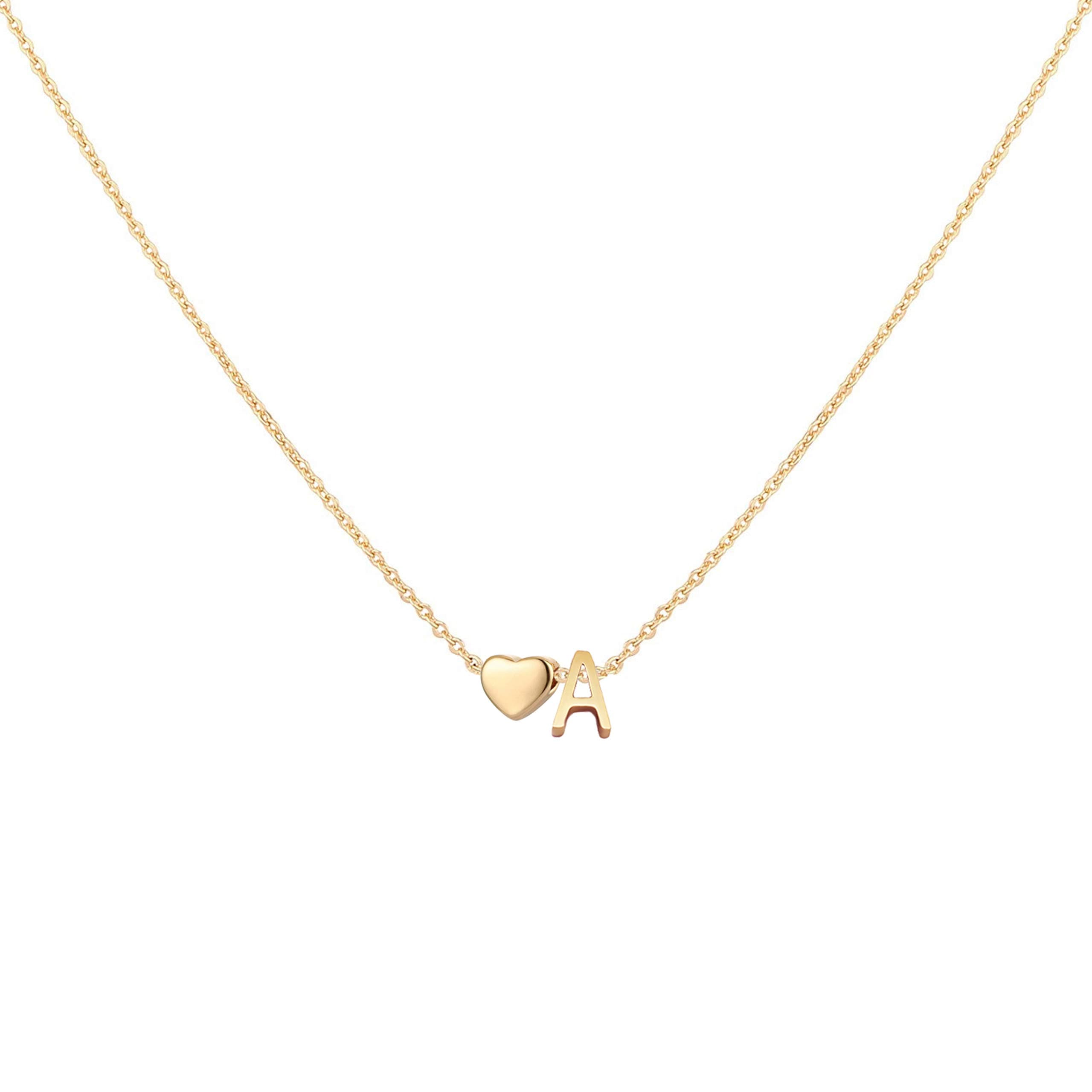 Glimmerst Heart Initial Necklace - Personalized 18K Gold Plated Stainless Steel