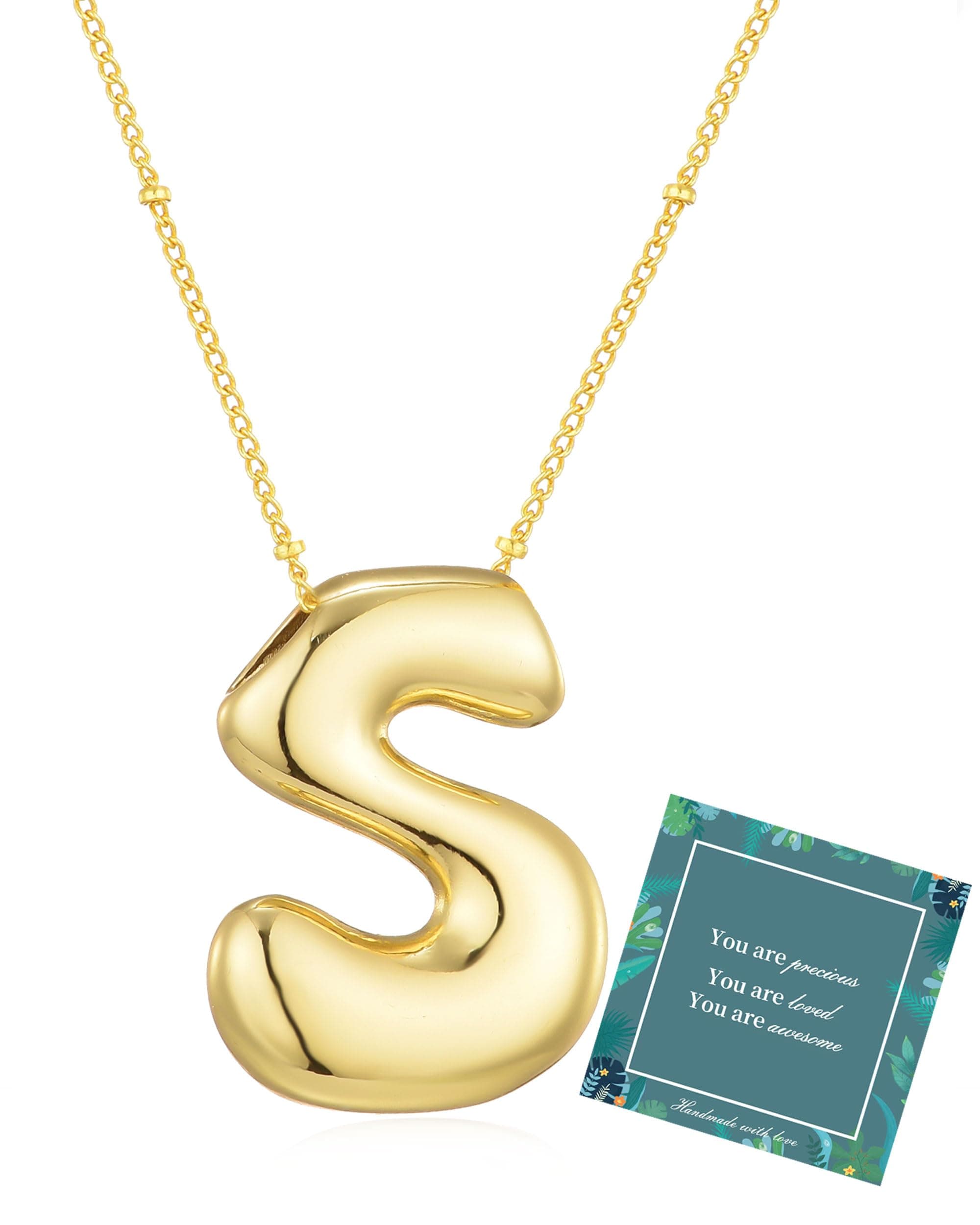 Moiegouct 14K Gold Plated 3D Initial Necklace with Beaded Chain Personalized Jewelry for Women