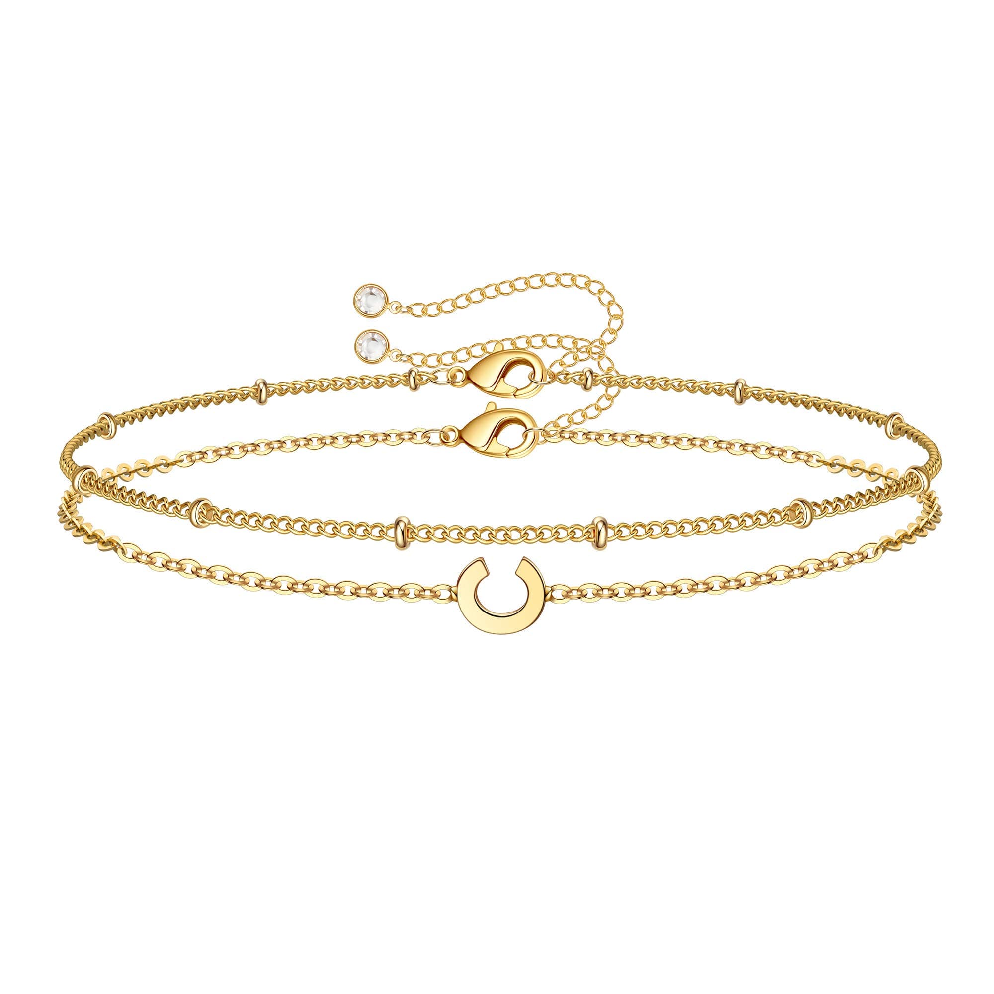M MOOHAM Initial Bracelets for Women - Layered Letter Charm Gold/Silver/Rose Gold Jewelry